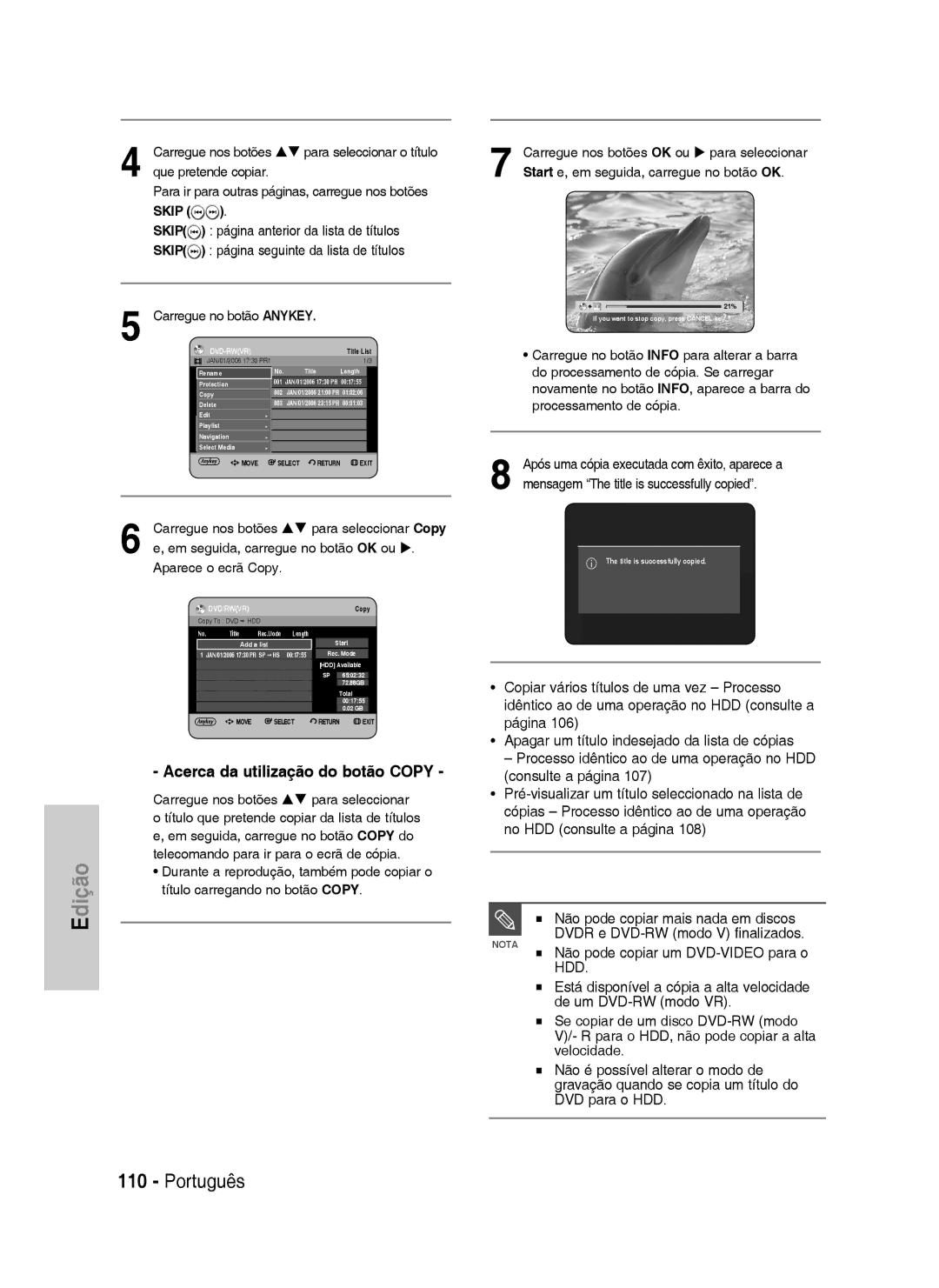 Samsung DVD-HR734/XEO, DVD-HR730/XEC manual Página anterior da lista de títulos, Página seguinte da lista de títulos 