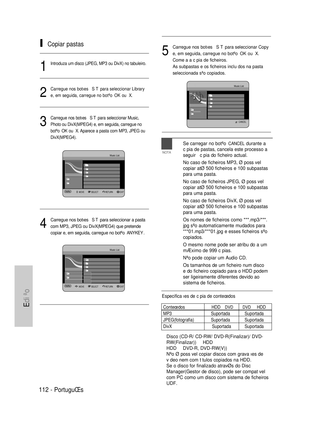 Samsung DVD-HR730/XEN, DVD-HR730/XEC, DVD-HR730/XEB, DVD-HR734/XEG, DVD-HR730/XEG, DVD-HR730/XEF, DVD-HR734/XEF Copiar pastas 