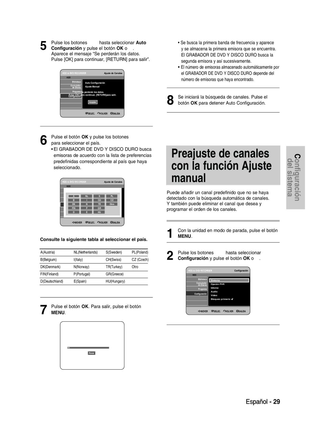 Samsung DVD-HR734/XEE Con la función Ajuste Manual, Preajuste de canales, Detectado con la búsqueda automática de canales 