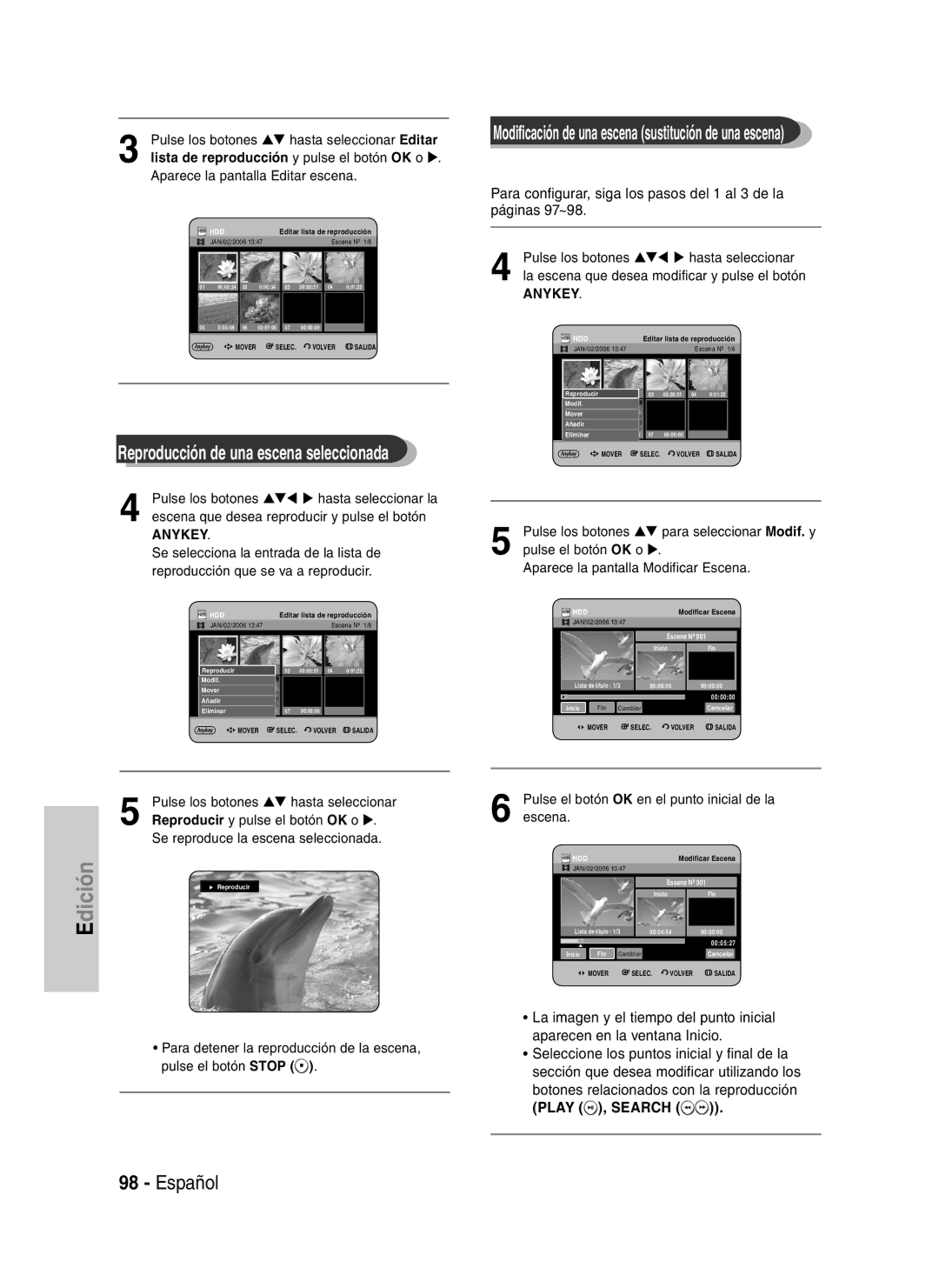 Samsung DVD-HR734/XEC, DVD-HR730/XEC, DVD-HR730/XEB, DVD-HR734/XEG Botones relacionados con la reproducción, Play , Search 