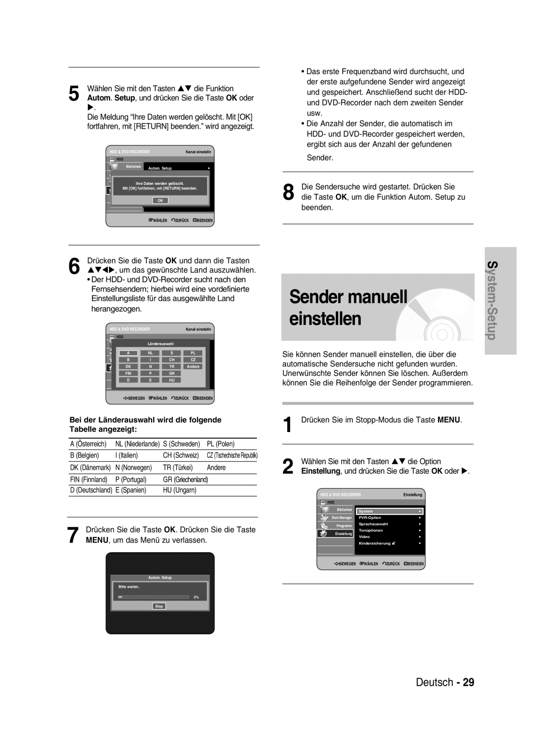 Samsung DVD-HR730/XEB, DVD-HR730/XEC, DVD-HR734/XEG, DVD-HR730/XEG manual Sender manuell 