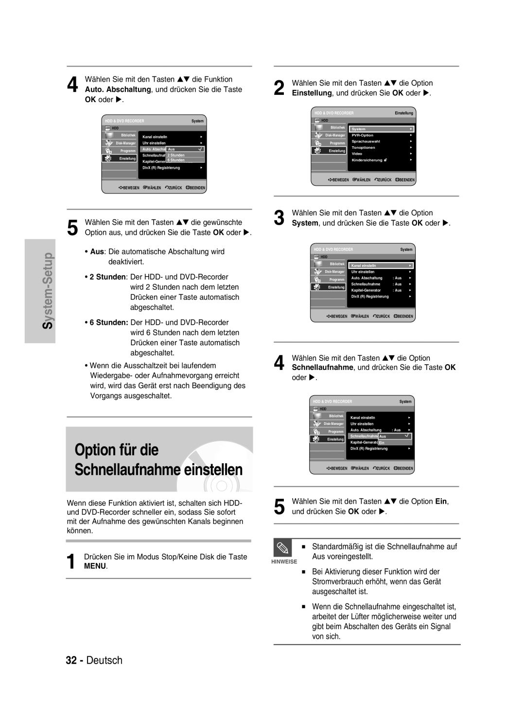 Samsung DVD-HR730/XEC Wählen Sie mit den Tasten die gewünschte, Option aus, und drücken Sie die Taste OK oder, Deaktiviert 