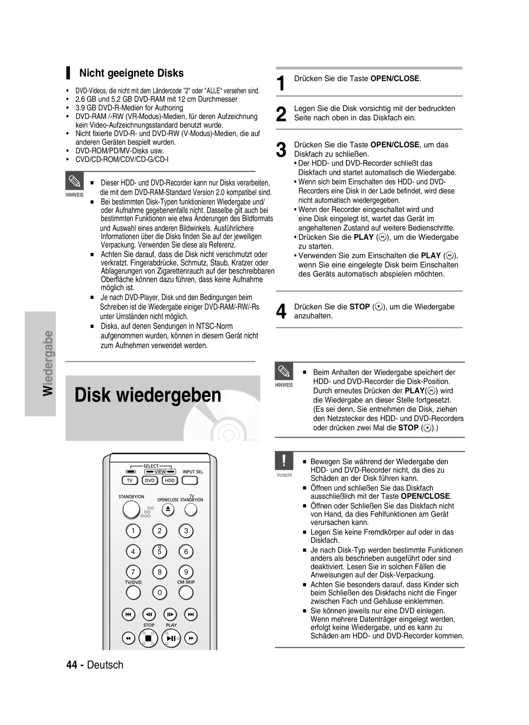 Samsung DVD-HR730/XEC, DVD-HR730/XEB, DVD-HR734/XEG, DVD-HR730/XEG manual Nicht geeignete Disks, Cvd/Cd-Rom/Cdv/Cd-G/Cd-I 