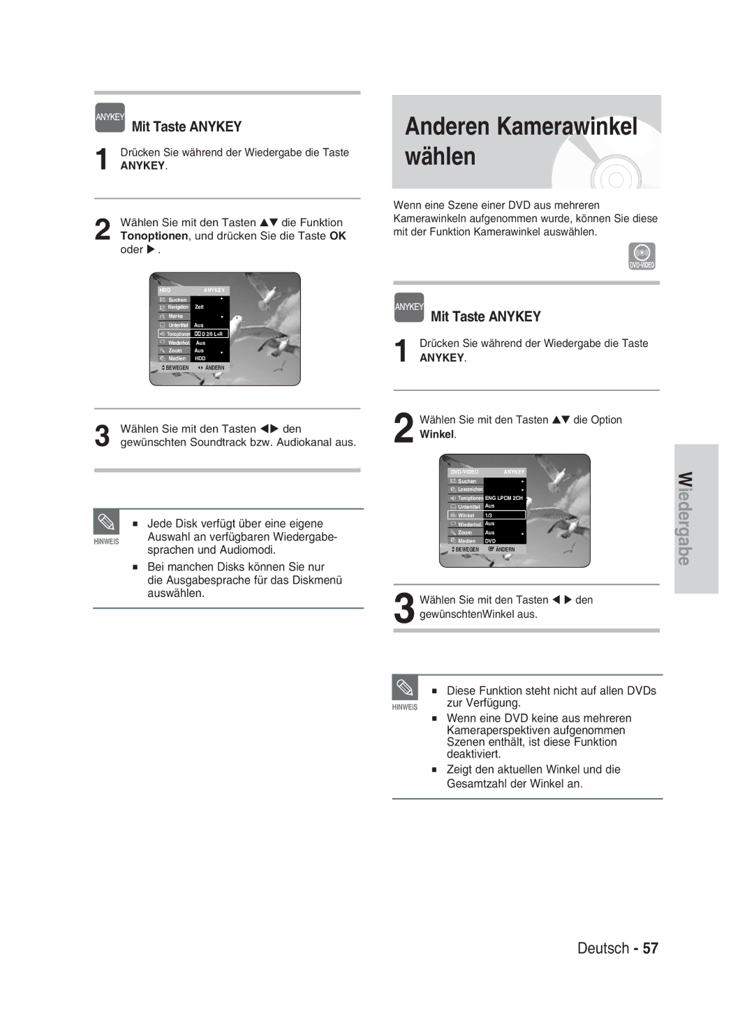 Samsung DVD-HR730/XEB, DVD-HR730/XEC, DVD-HR734/XEG, DVD-HR730/XEG manual Anderen Kamerawinkel wählen 