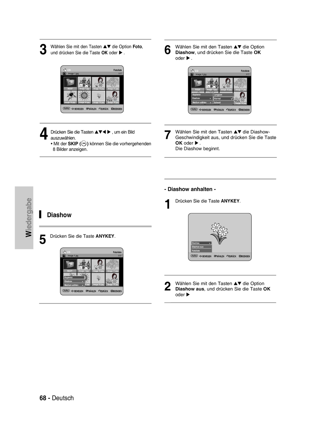 Samsung DVD-HR730/XEC, DVD-HR730/XEB, DVD-HR734/XEG, DVD-HR730/XEG manual Diashow anhalten 