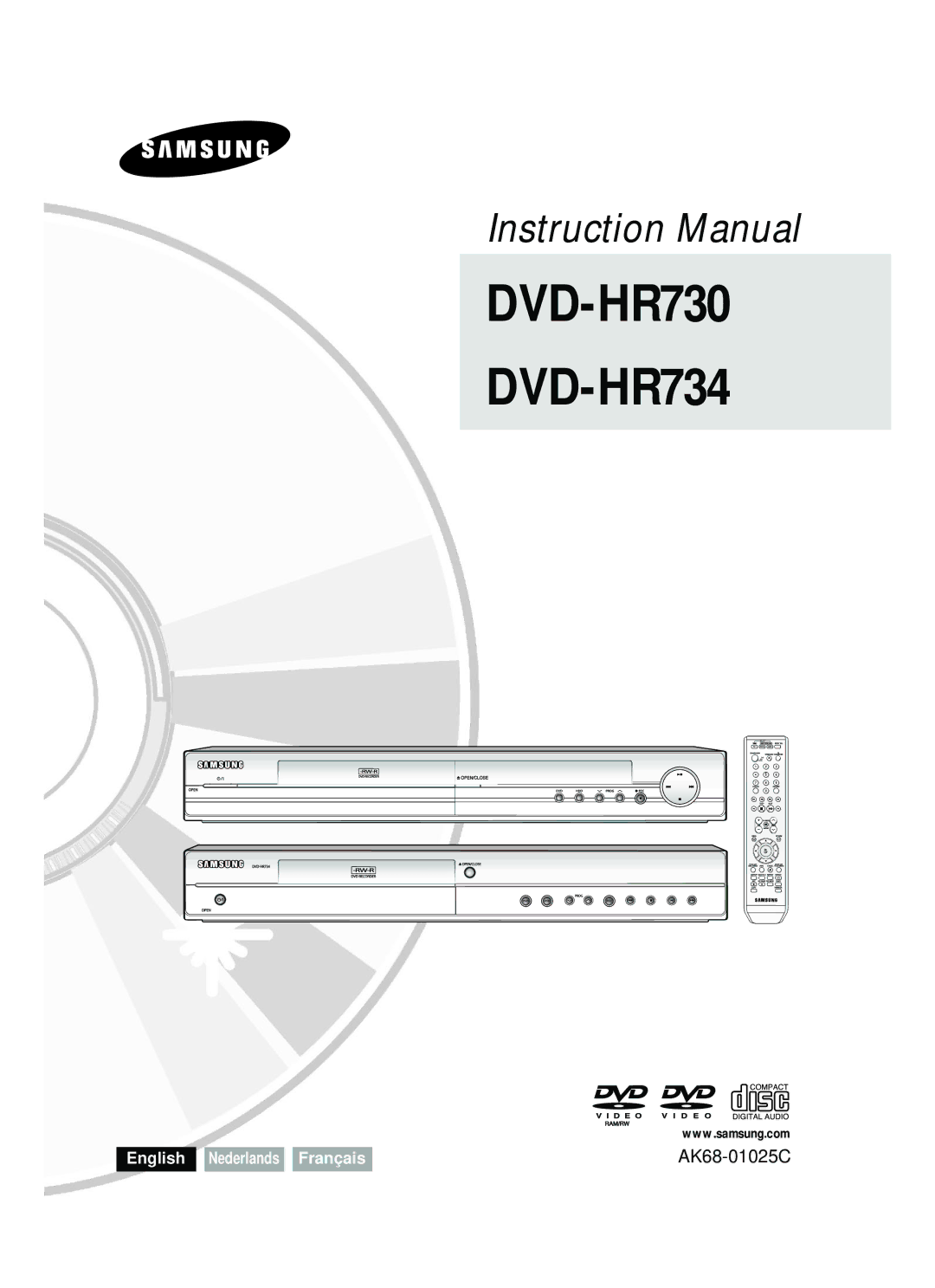 Samsung DVD-HR730/XEB, DVD-HR730/XEC, DVD-HR734/XEG, DVD-HR730/XEG manual DVD-HR730 DVD-HR734, English Nederlands Français 