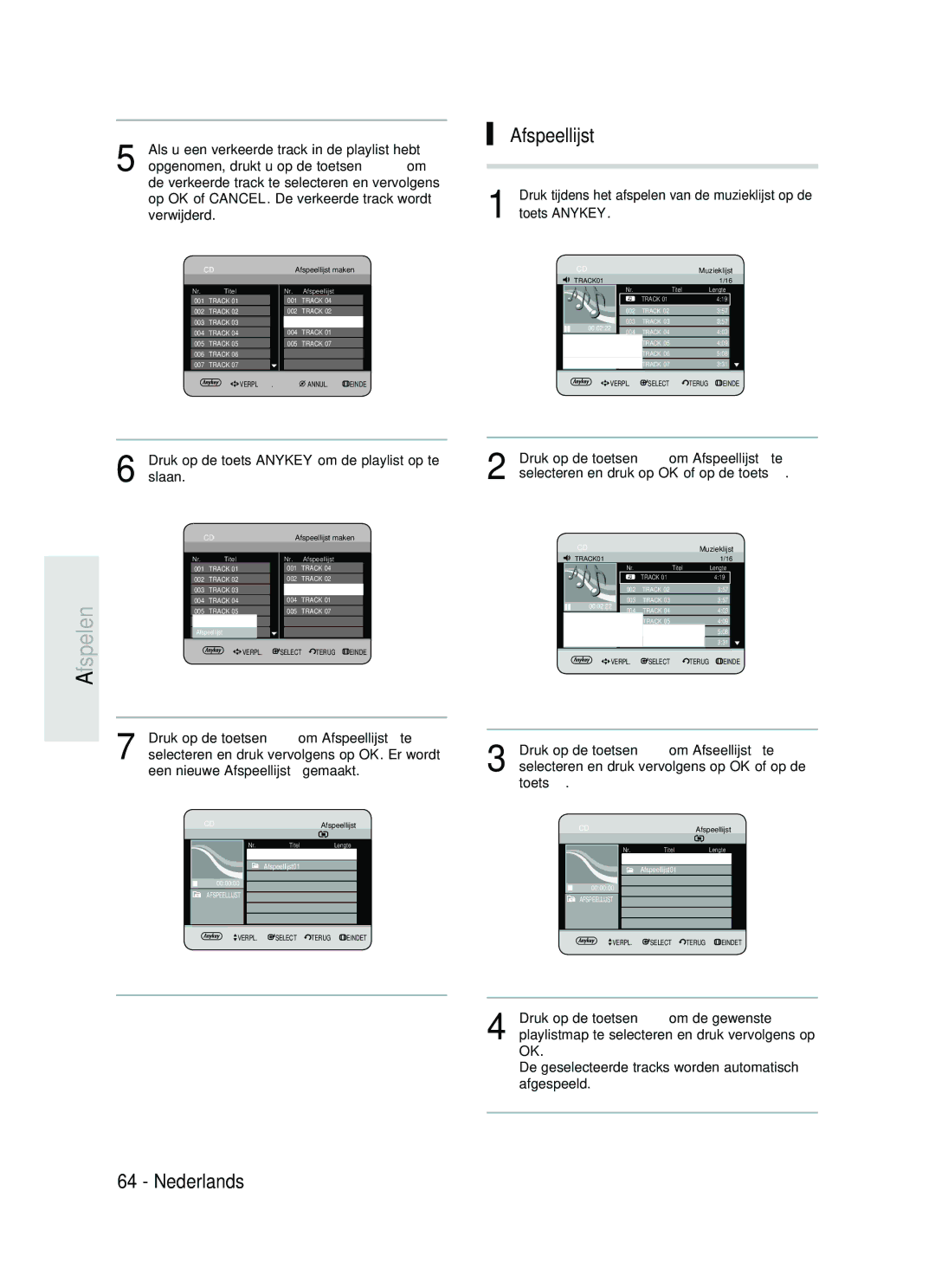 Samsung DVD-HR734/XEG, DVD-HR730/XEC, DVD-HR730/XEB manual Als u een verkeerde track in de playlist hebt, Afspeellijst01 