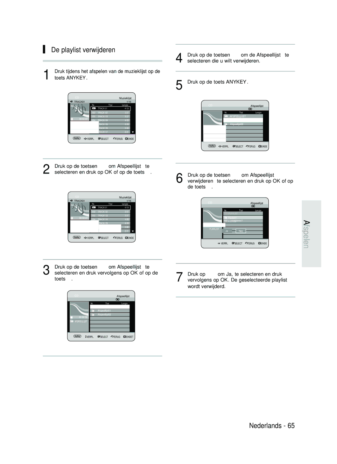 Samsung DVD-HR730/XEG, DVD-HR730/XEC, DVD-HR730/XEB manual De playlist verwijderen, Afspeellijst01 Afspeellijst02, Nee 