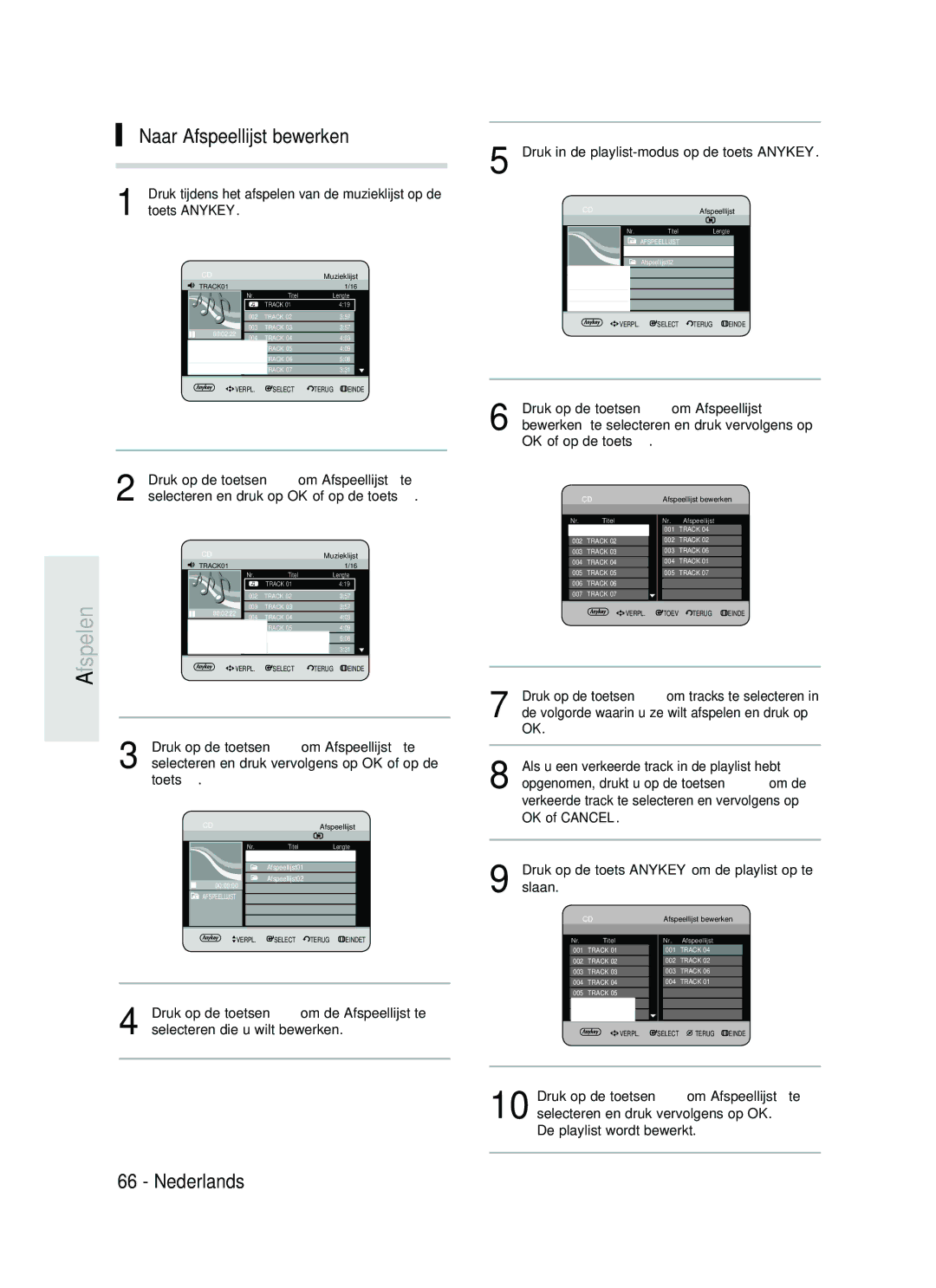 Samsung DVD-HR730/XEC, DVD-HR730/XEB, DVD-HR734/XEG manual Naar Afspeellijst bewerken, De playlist wordt bewerkt, Track 