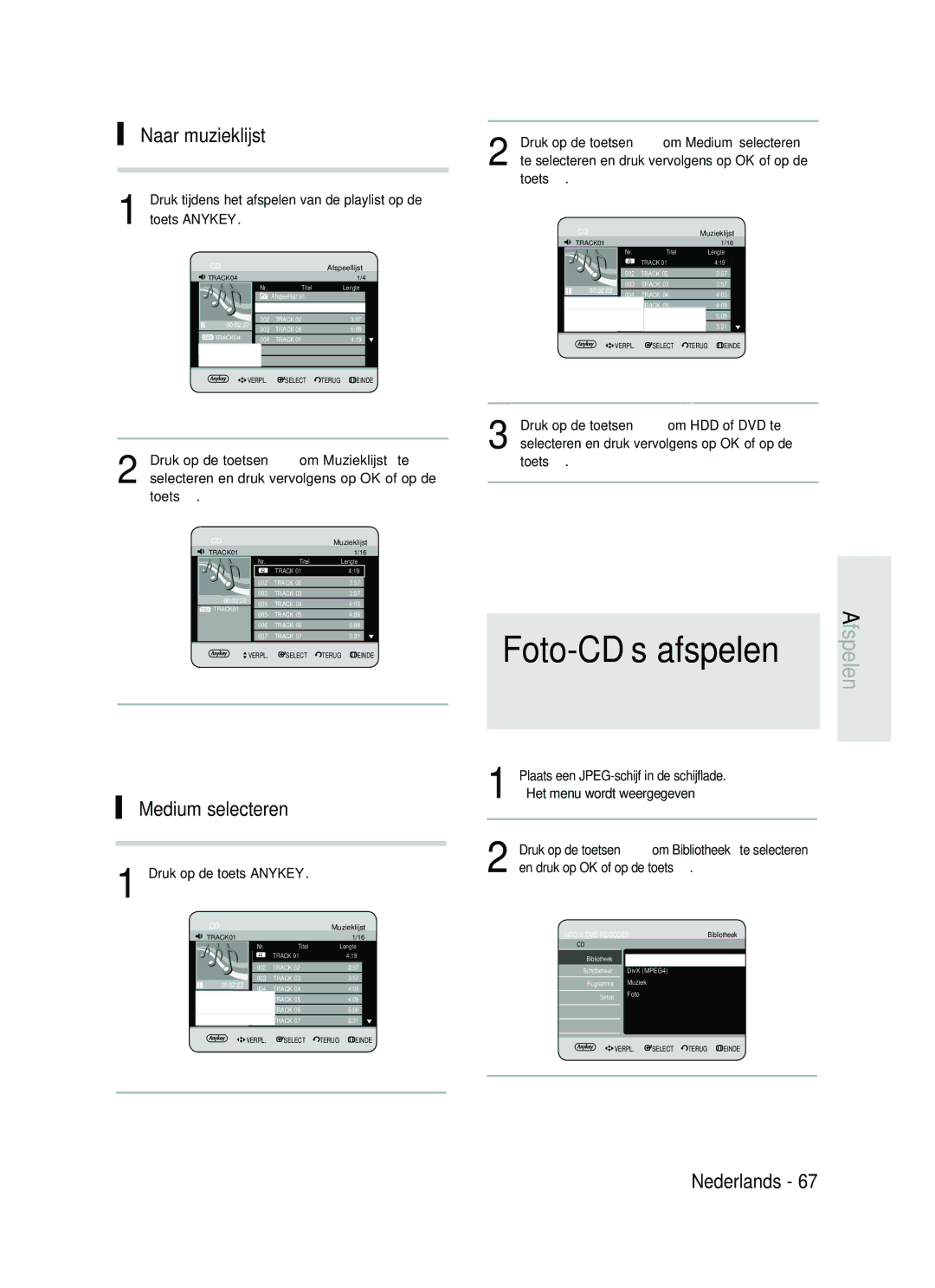 Samsung DVD-HR730/XEB, DVD-HR730/XEC, DVD-HR734/XEG, DVD-HR730/XEG manual Naar muzieklijst, Medium selecteren 