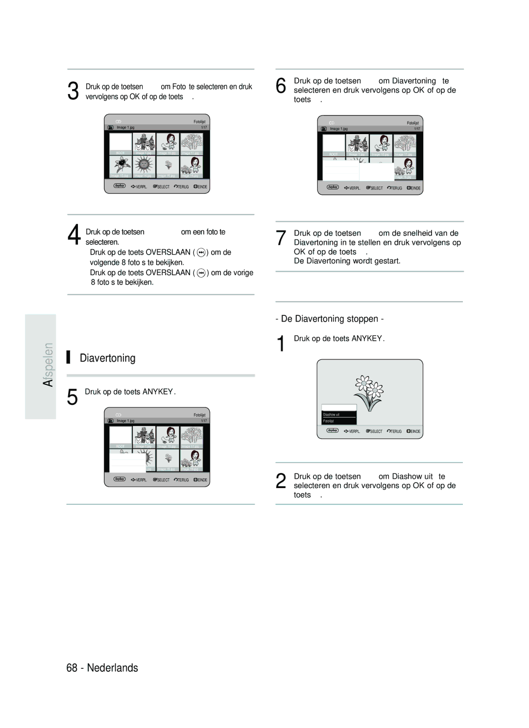 Samsung DVD-HR734/XEG, DVD-HR730/XEC, DVD-HR730/XEB, DVD-HR730/XEG manual De Diavertoning stoppen, Fotolijst 