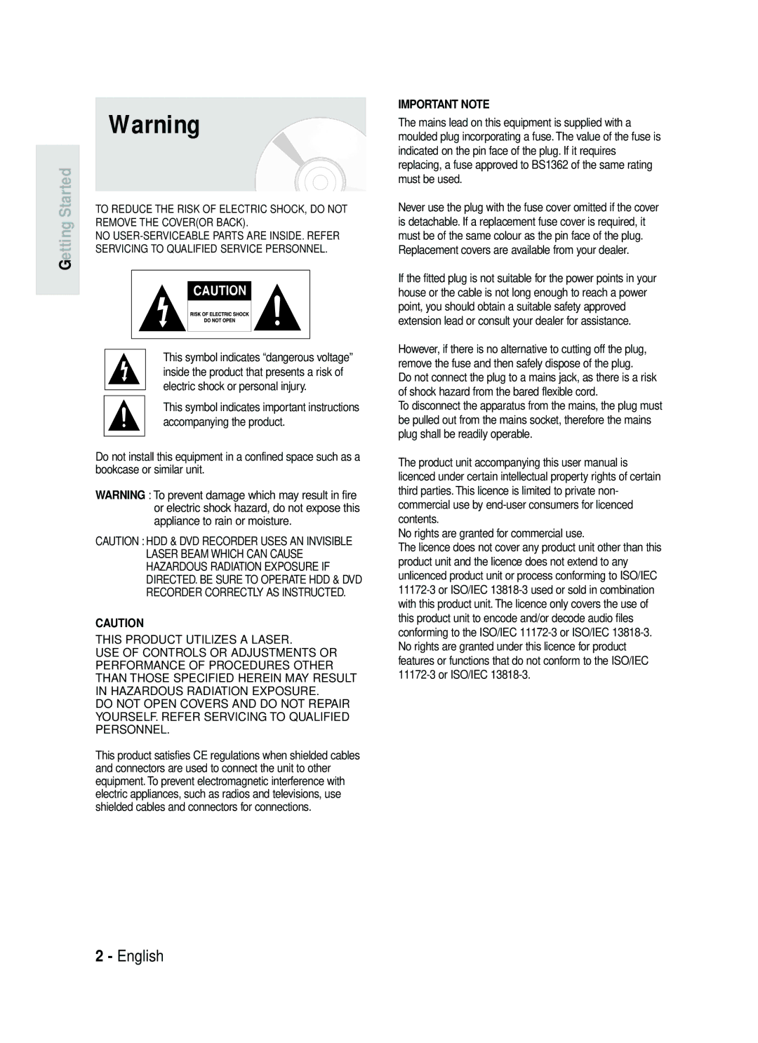 Samsung DVD-HR734/XEG, DVD-HR730/XEC, DVD-HR730/XEB, DVD-HR730/XEG Getting Started, No rights are granted for commercial use 