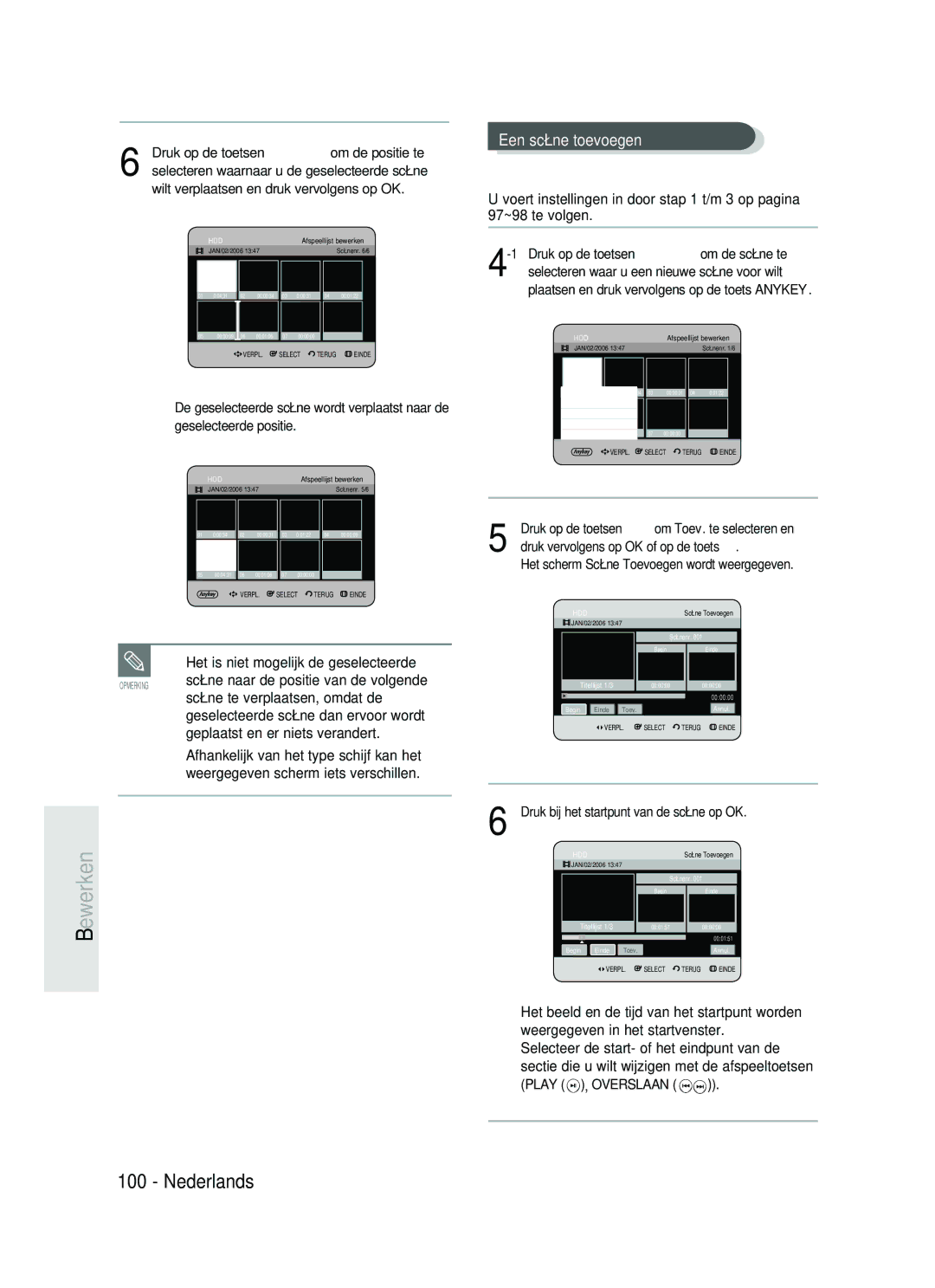 Samsung DVD-HR734/XEG, DVD-HR730/XEC, DVD-HR730/XEB, DVD-HR730/XEG manual Een scène toevoegen 