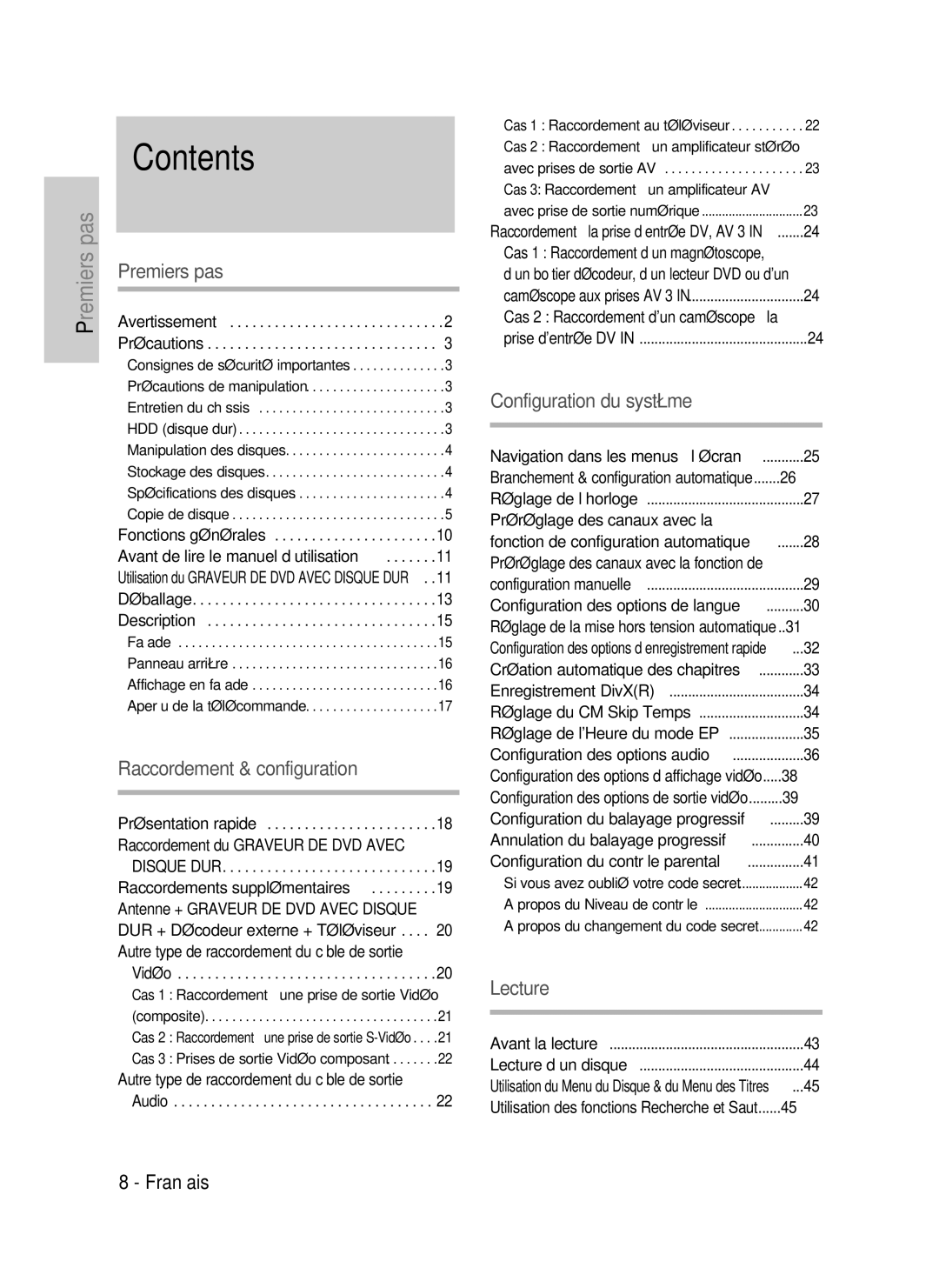 Samsung DVD-HR730/XEB, DVD-HR730/XEC, DVD-HR734/XEG, DVD-HR730/XEG manual Contents 