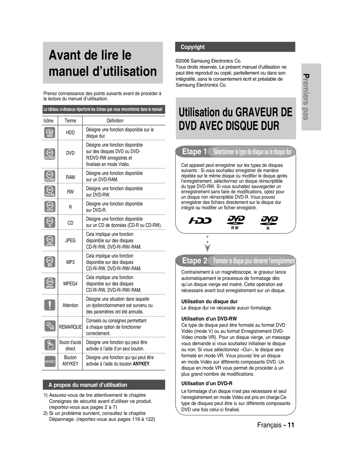 Samsung DVD-HR730/XEC, DVD-HR730/XEB Propos du manuel d’utilisation, Utilisation du disque dur, Utilisation d’un DVD-RW 