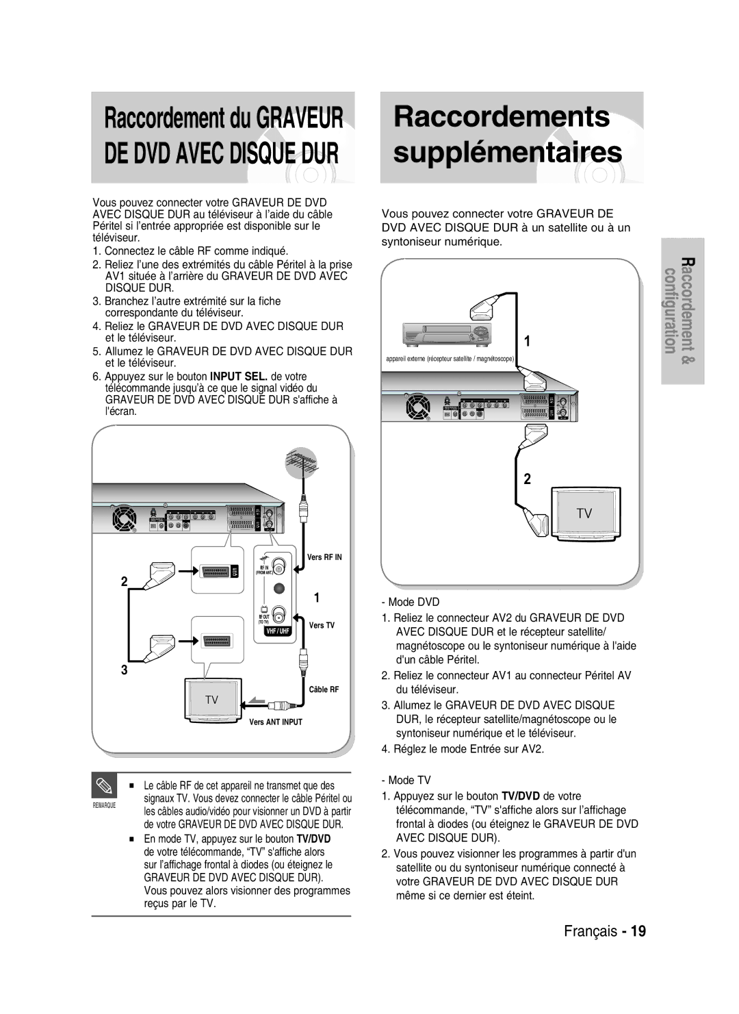 Samsung DVD-HR730/XEC, DVD-HR730/XEB, DVD-HR734/XEG, DVD-HR730/XEG manual Raccordements 