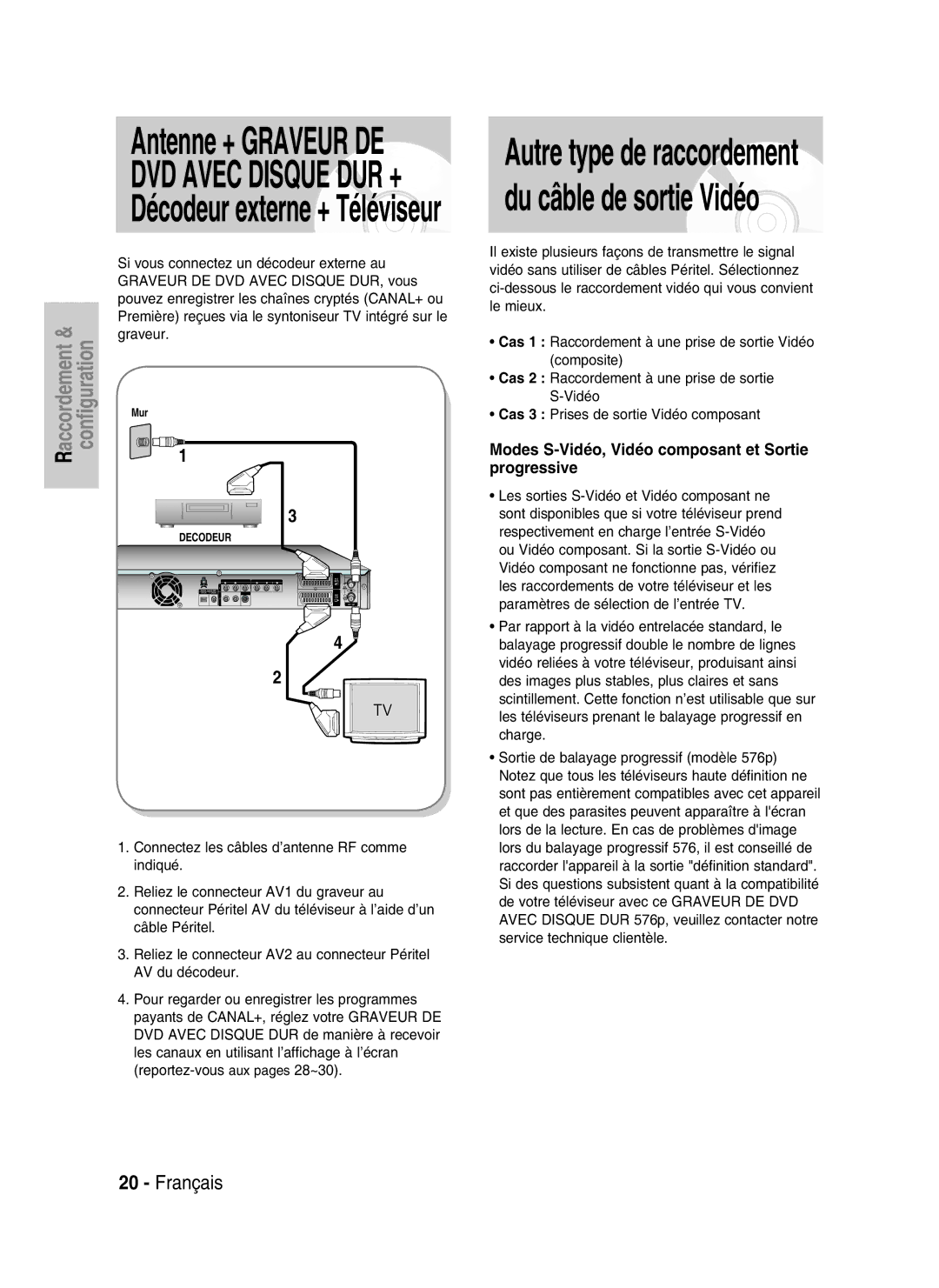 Samsung DVD-HR730/XEB, DVD-HR730/XEC, DVD-HR734/XEG, DVD-HR730/XEG manual Autre type de raccordement du câble de sortie Vidéo 