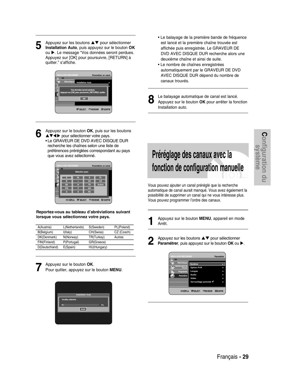 Samsung DVD-HR734/XEG, DVD-HR730/XEC, DVD-HR730/XEB Appuyez sur les boutons Pour sélectionner, Appuyez sur le bouton OK 