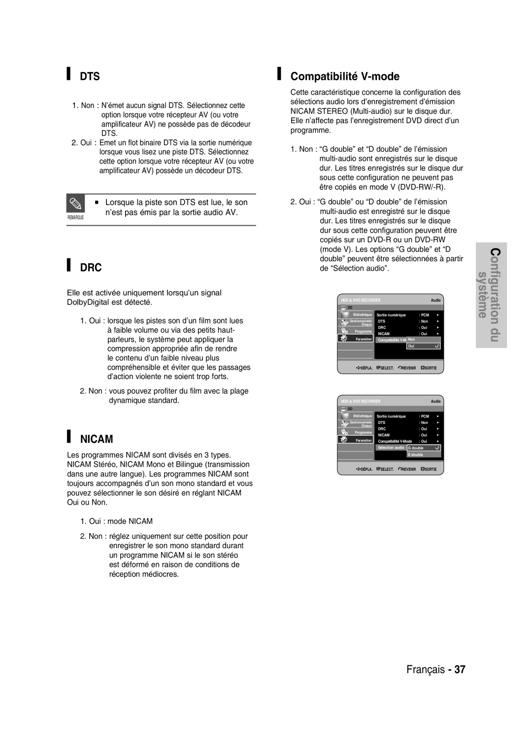 Samsung DVD-HR734/XEG, DVD-HR730/XEC, DVD-HR730/XEB, DVD-HR730/XEG manual Compatibilité V-mode, Non Oui, Double 