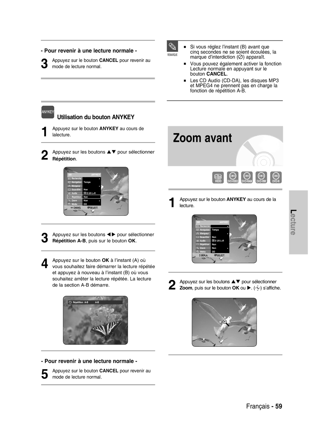 Samsung DVD-HR730/XEC, DVD-HR730/XEB, DVD-HR734/XEG, DVD-HR730/XEG manual Pour revenir à une lecture normale 