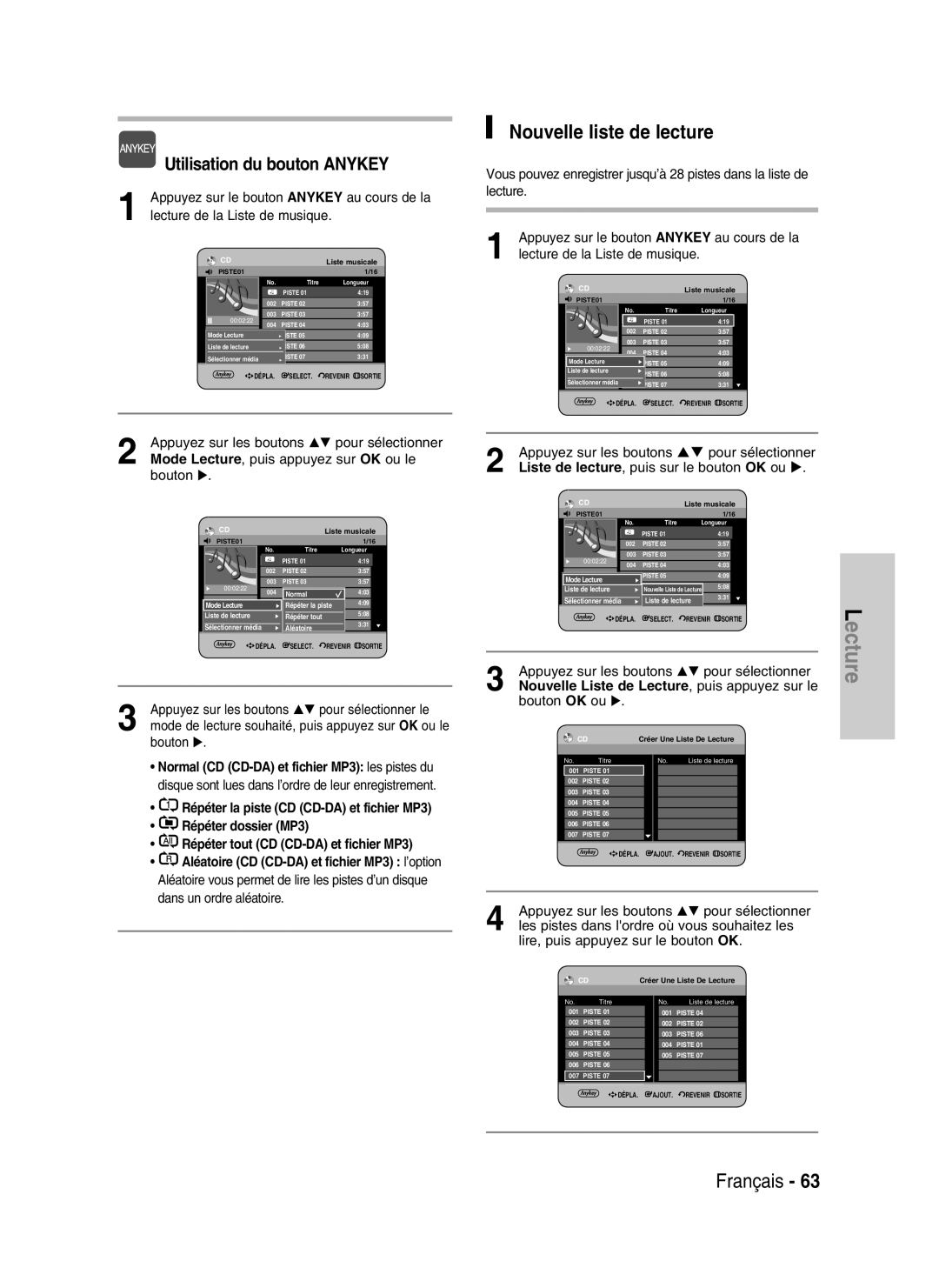 Samsung DVD-HR730/XEC, DVD-HR730/XEB manual Nouvelle liste de lecture, Nouvelle Liste de Lecture, puis appuyez sur le 