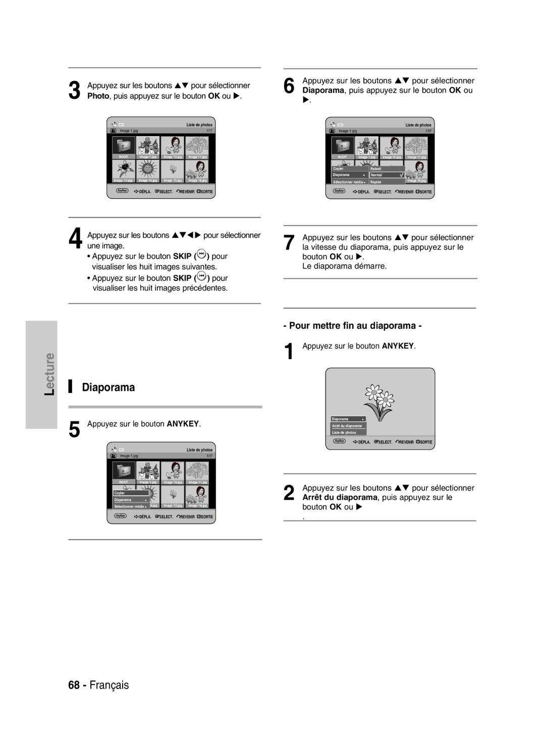 Samsung DVD-HR730/XEB, DVD-HR730/XEC, DVD-HR734/XEG, DVD-HR730/XEG manual Diaporama, Pour mettre fin au diaporama 