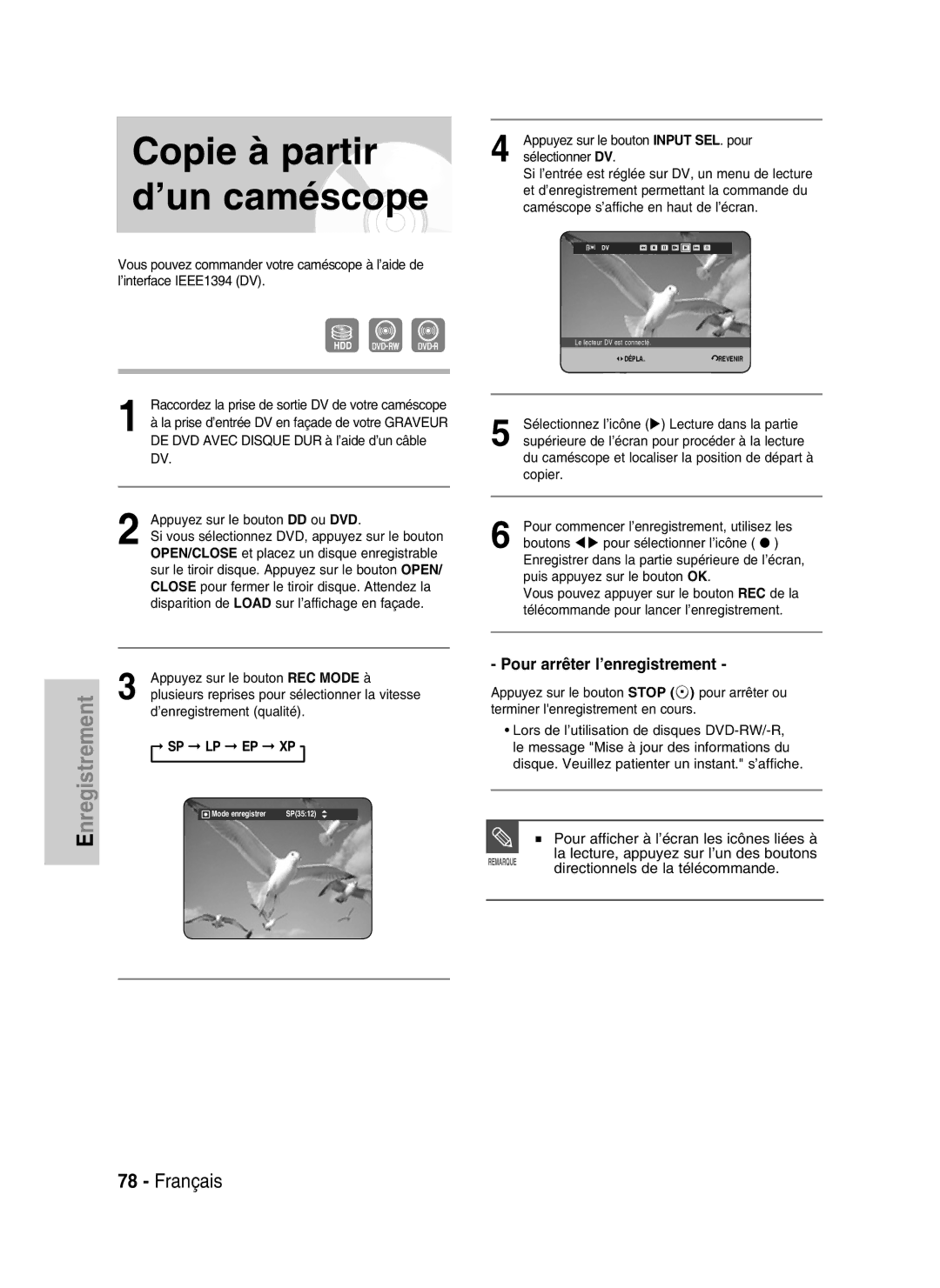 Samsung DVD-HR730/XEG, DVD-HR730/XEC Pour afficher à l’écran les icônes liées à, La lecture, appuyez sur l’un des boutons 