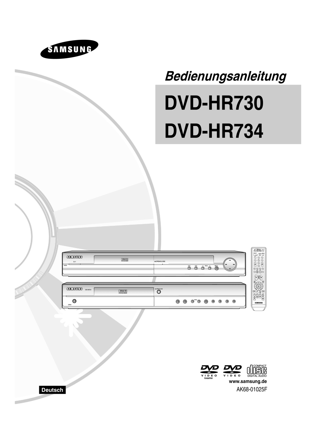 Samsung DVD-HR730/XEB, DVD-HR730/XEC, DVD-HR734/XEG, DVD-HR730/XEG manual Deutsch, DVD-HR730 DVD-HR734, Bedienungsanleitung 