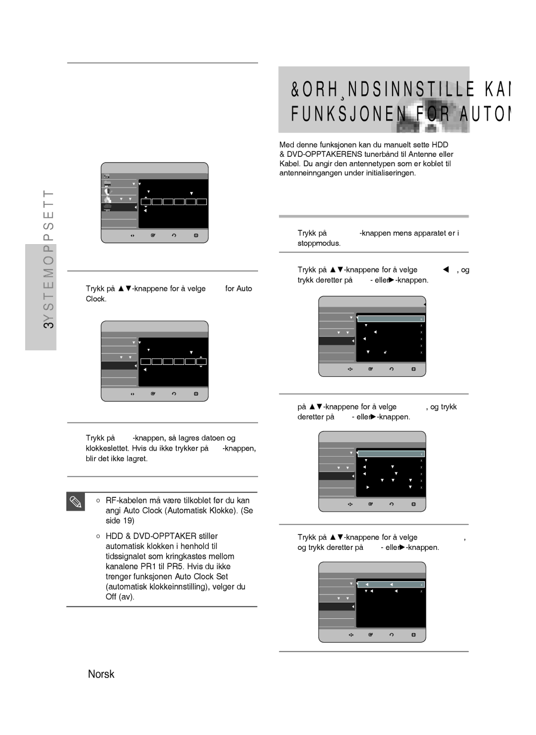 Samsung DVD-HR730/XEE manual YstemoppsettS, On for Auto 