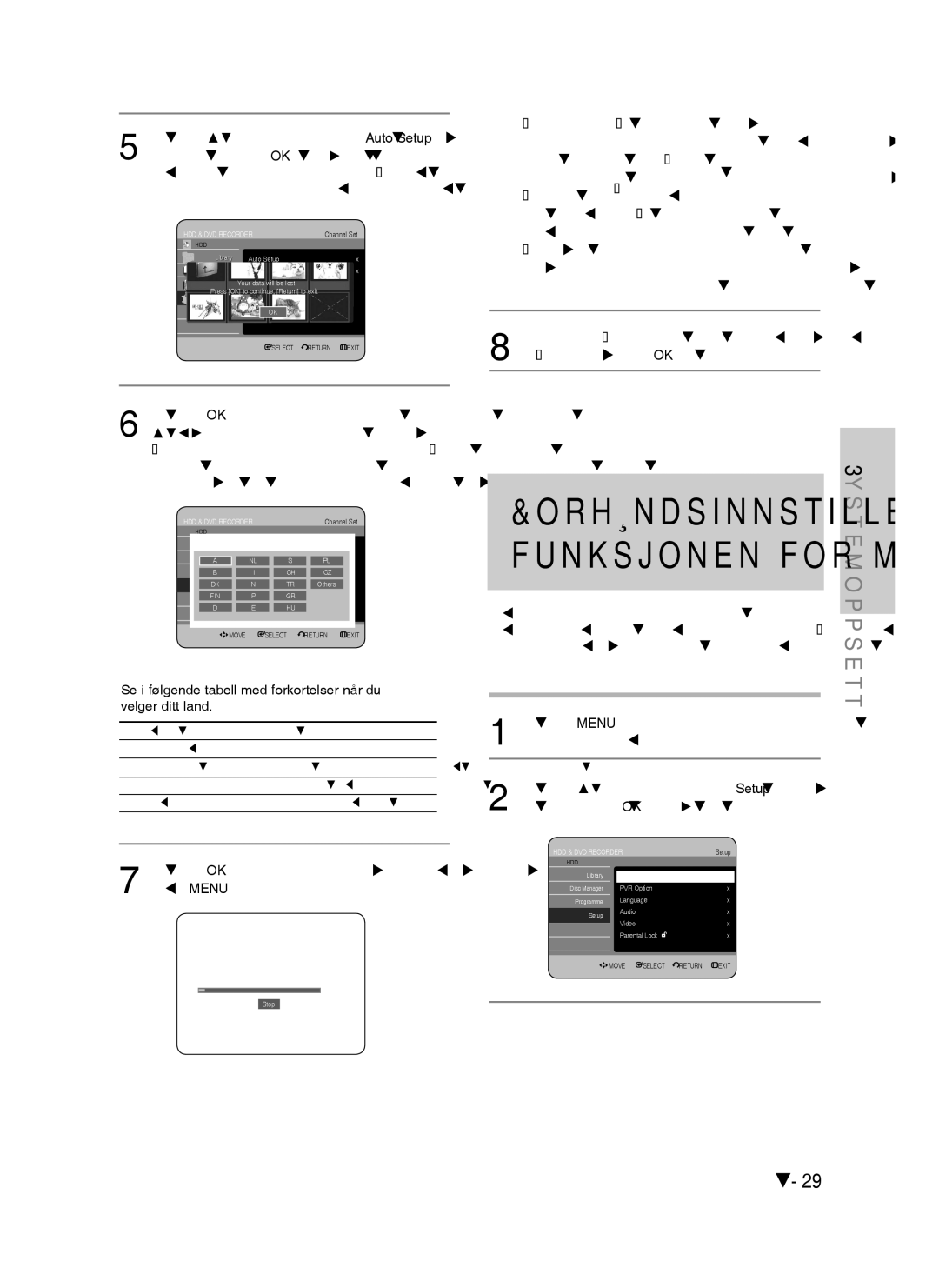 Samsung DVD-HR730/XEE manual Forhåndsinnstillekanalermed funksjonenformanueltoppsett 