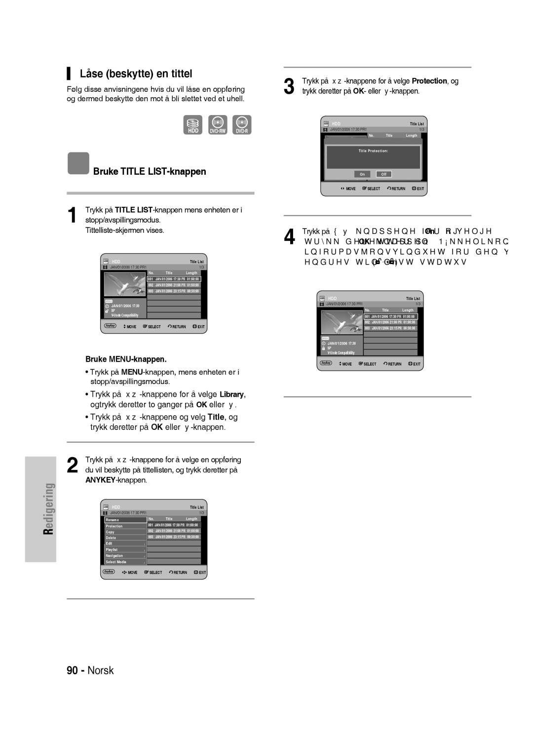 Samsung DVD-HR730/XEE manual Låse beskytte en tittel 