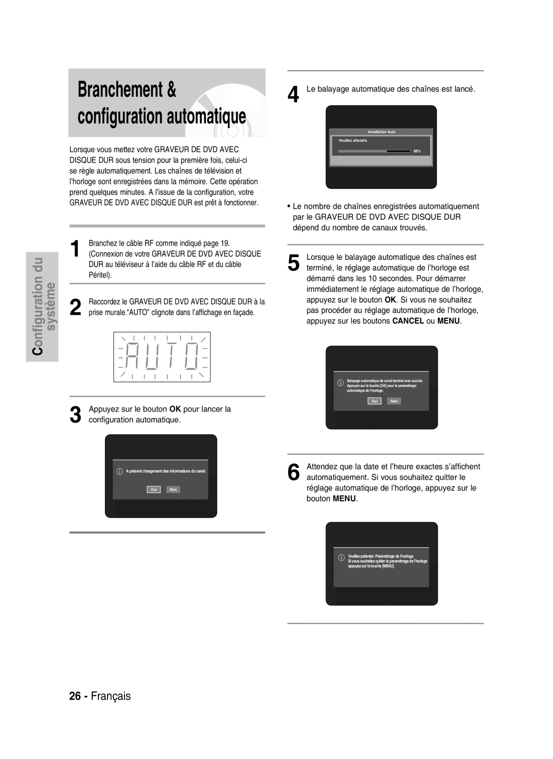 Samsung DVD-HR730/XEF Branchez le câble RF comme indiqué, DUR au téléviseur à l’aide du câble RF et du câble, Péritel 