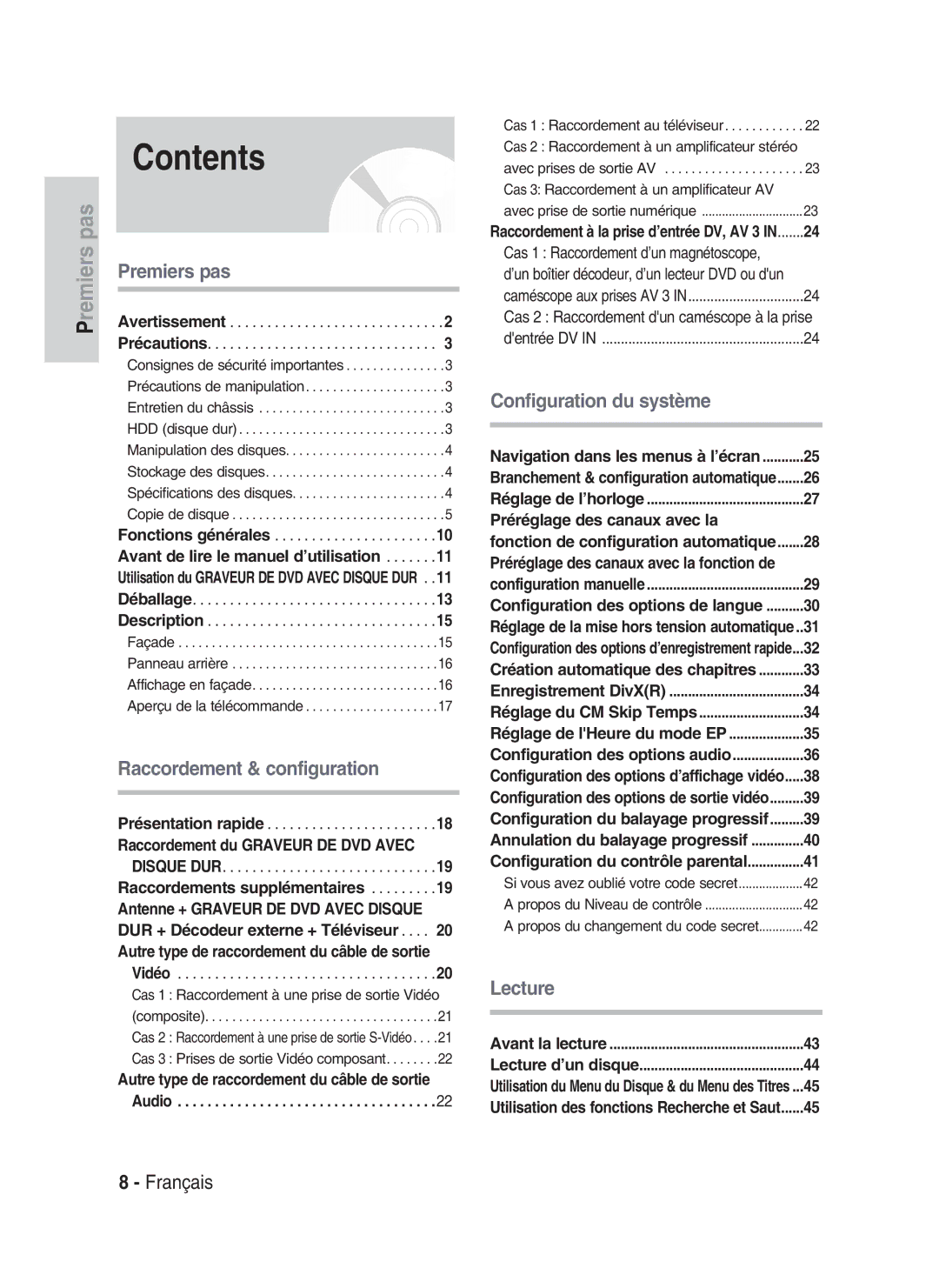 Samsung DVD-HR730/XEF, DVD-HR734/XEF manual Contents 