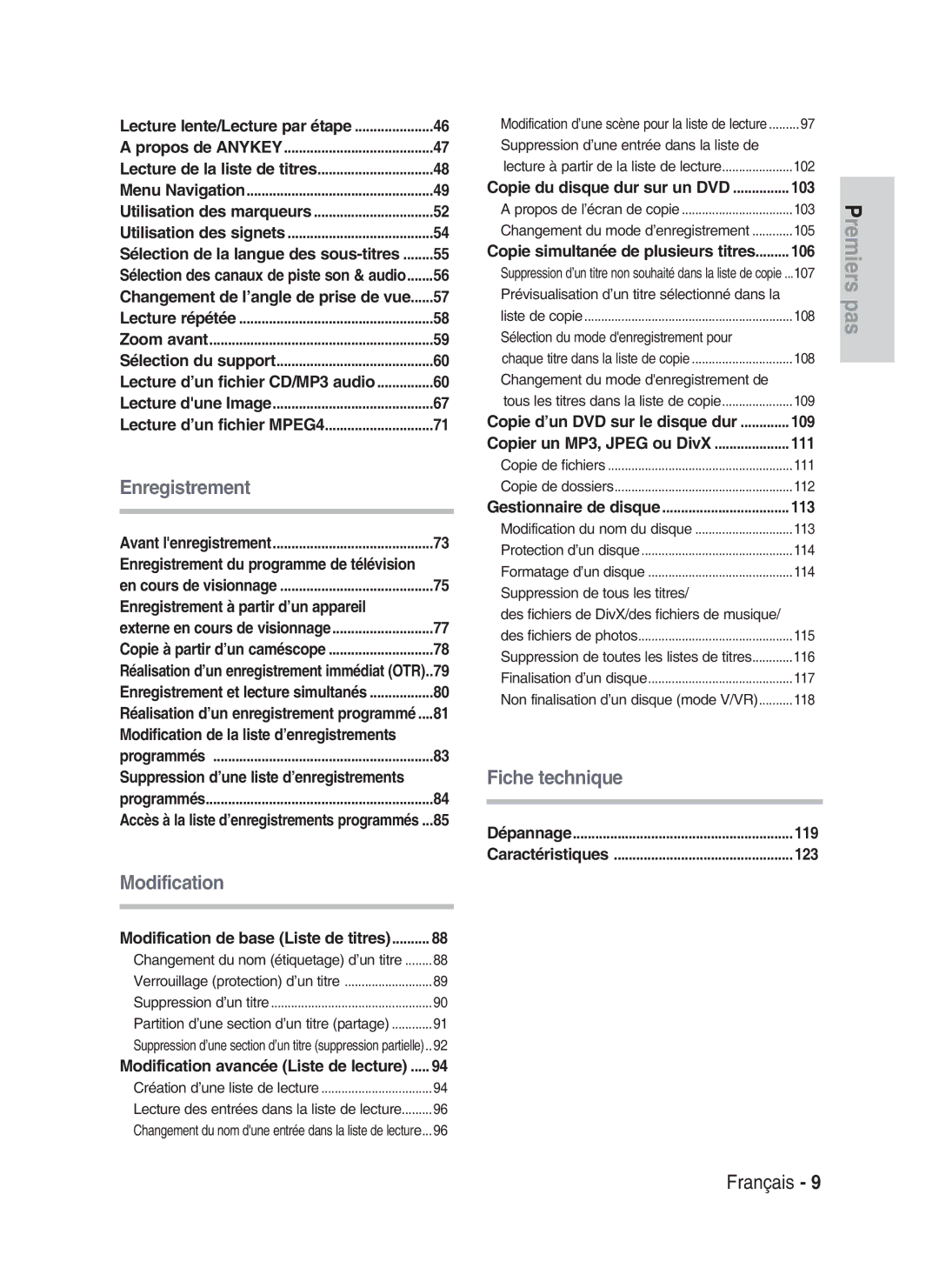 Samsung DVD-HR734/XEF, DVD-HR730/XEF Enregistrement à partir d’un appareil, 119, Suppression d’une entrée dans la liste de 