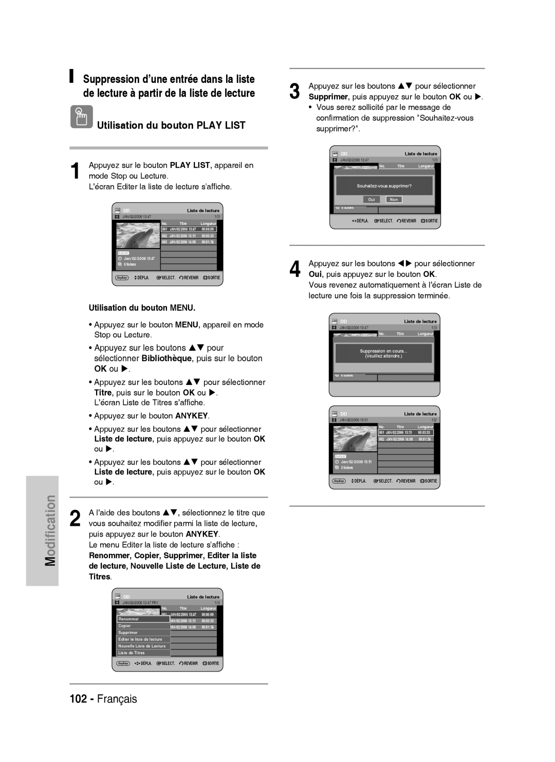 Samsung DVD-HR734A/XEF, DVD-HR730A/XEF manual Souhaitez-vous supprimer? Oui Non 