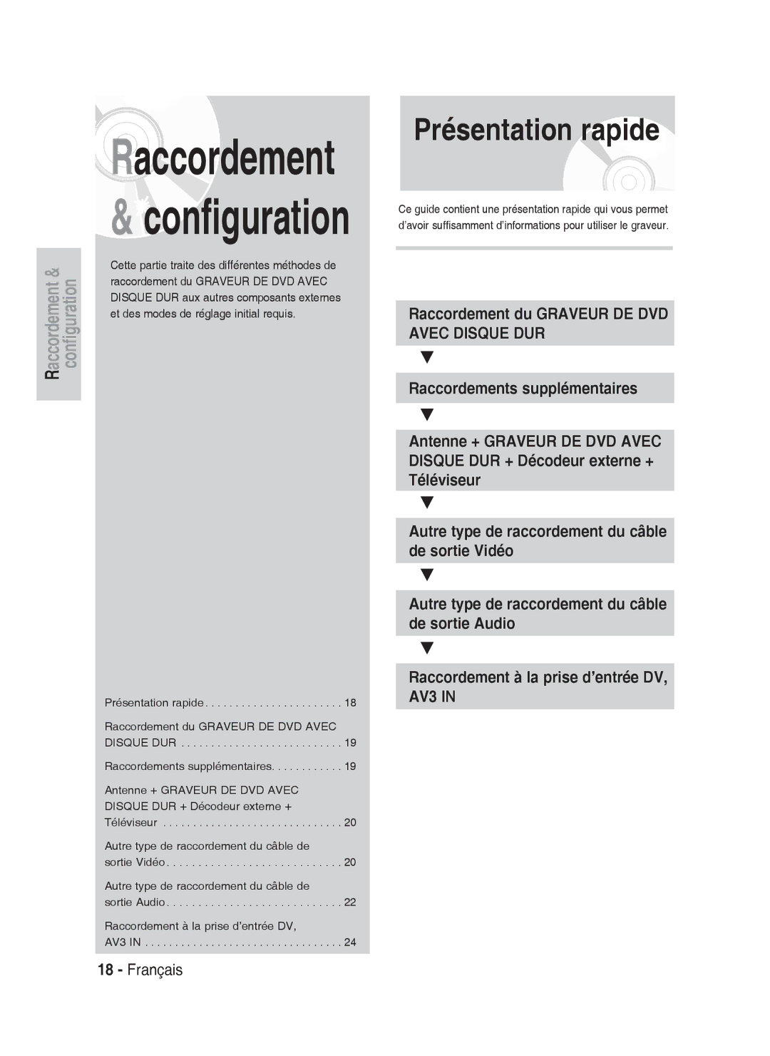 Samsung DVD-HR734A/XEF, DVD-HR730A/XEF manual Raccordement, Présentation rapide 