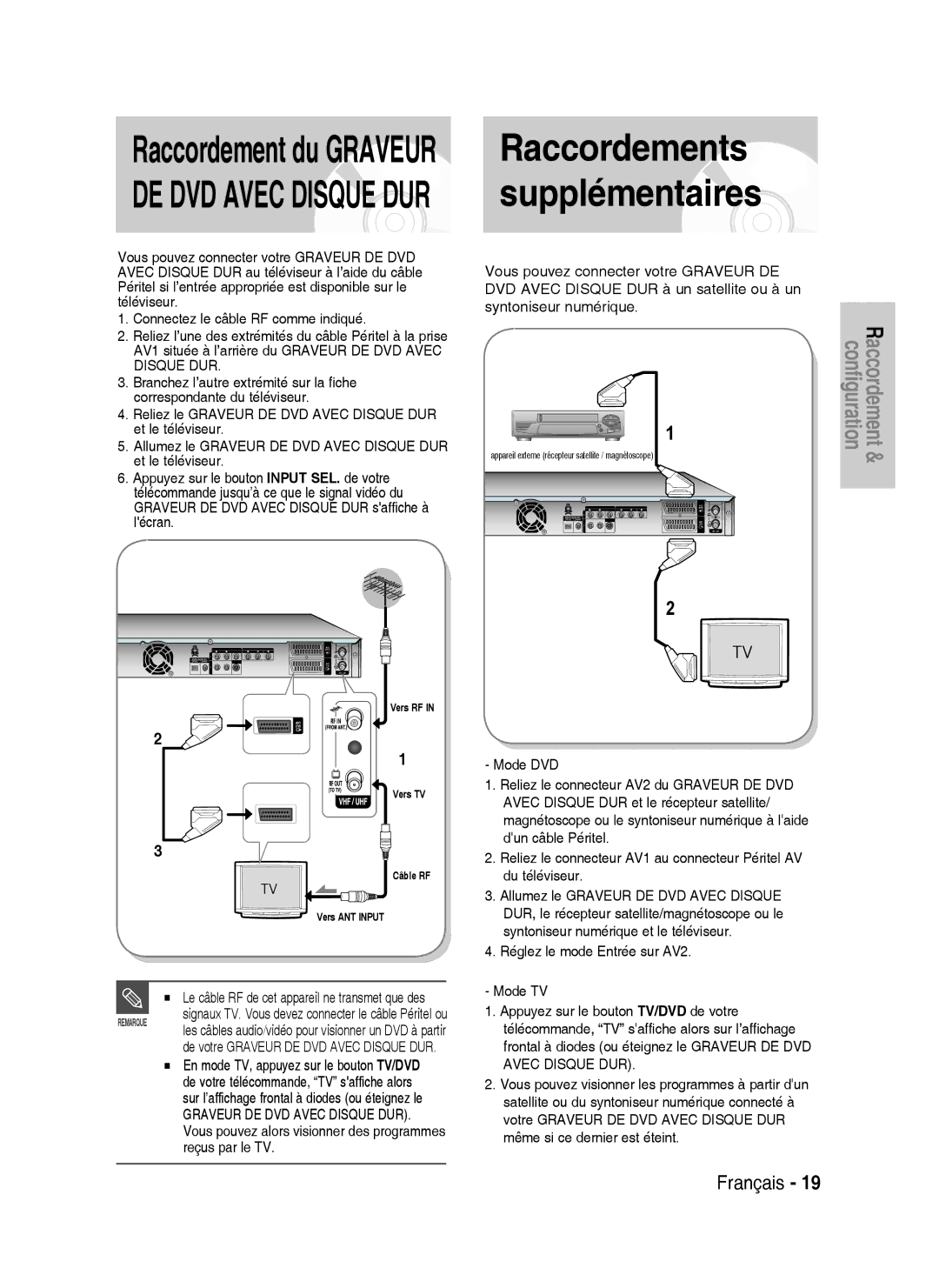 Samsung DVD-HR730A/XEF manual Le câble RF de cet appareil ne transmet que des, De votre Graveur DE DVD Avec Disque DUR 