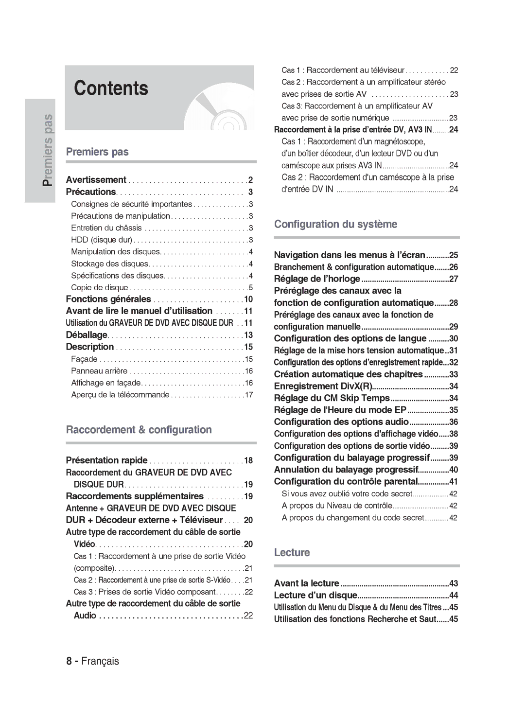 Samsung DVD-HR734A/XEF, DVD-HR730A/XEF manual Contents 