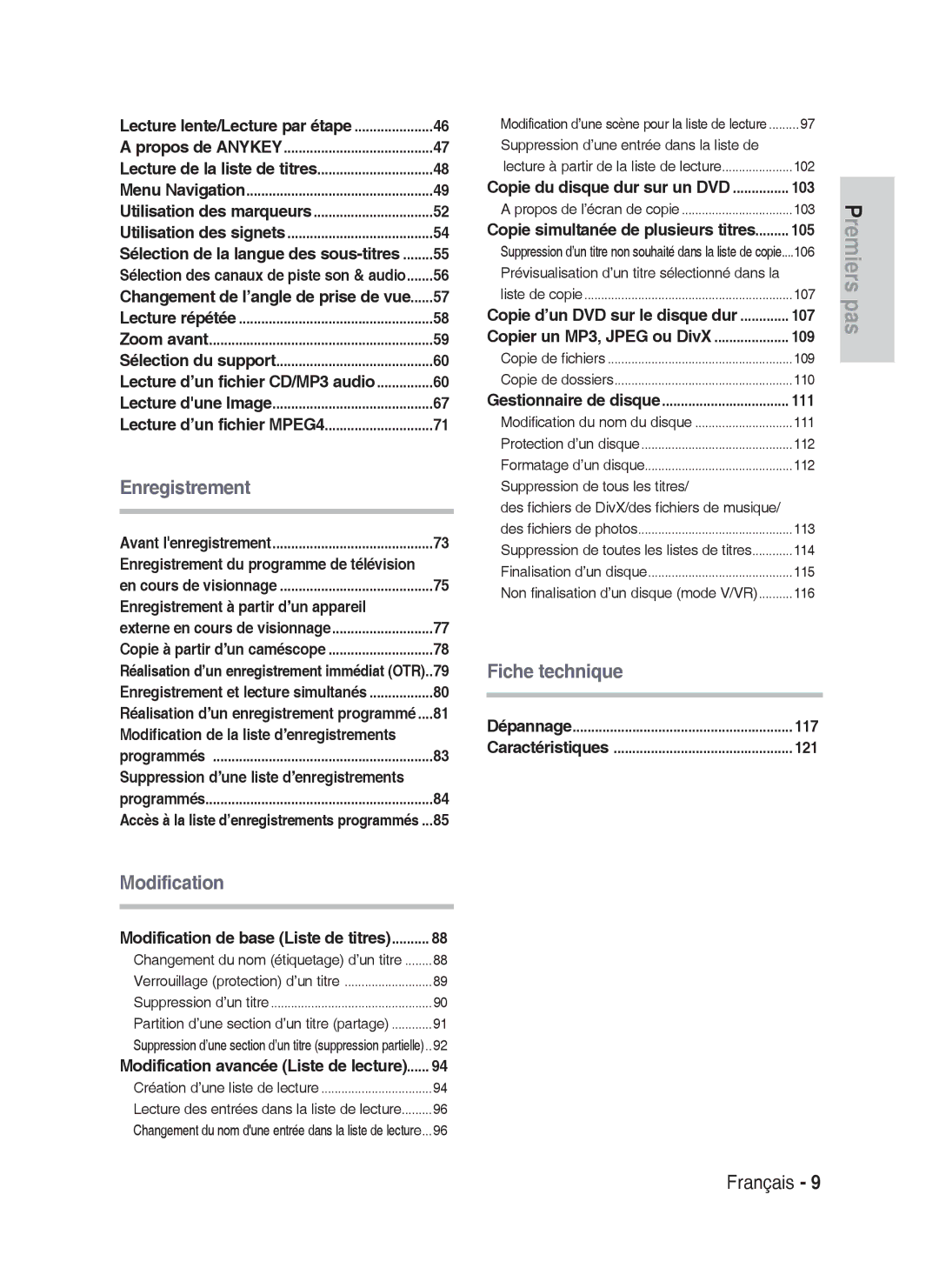 Samsung DVD-HR730A/XEF, DVD-HR734A/XEF manual Enregistrement à partir d’un appareil, 117, 121 