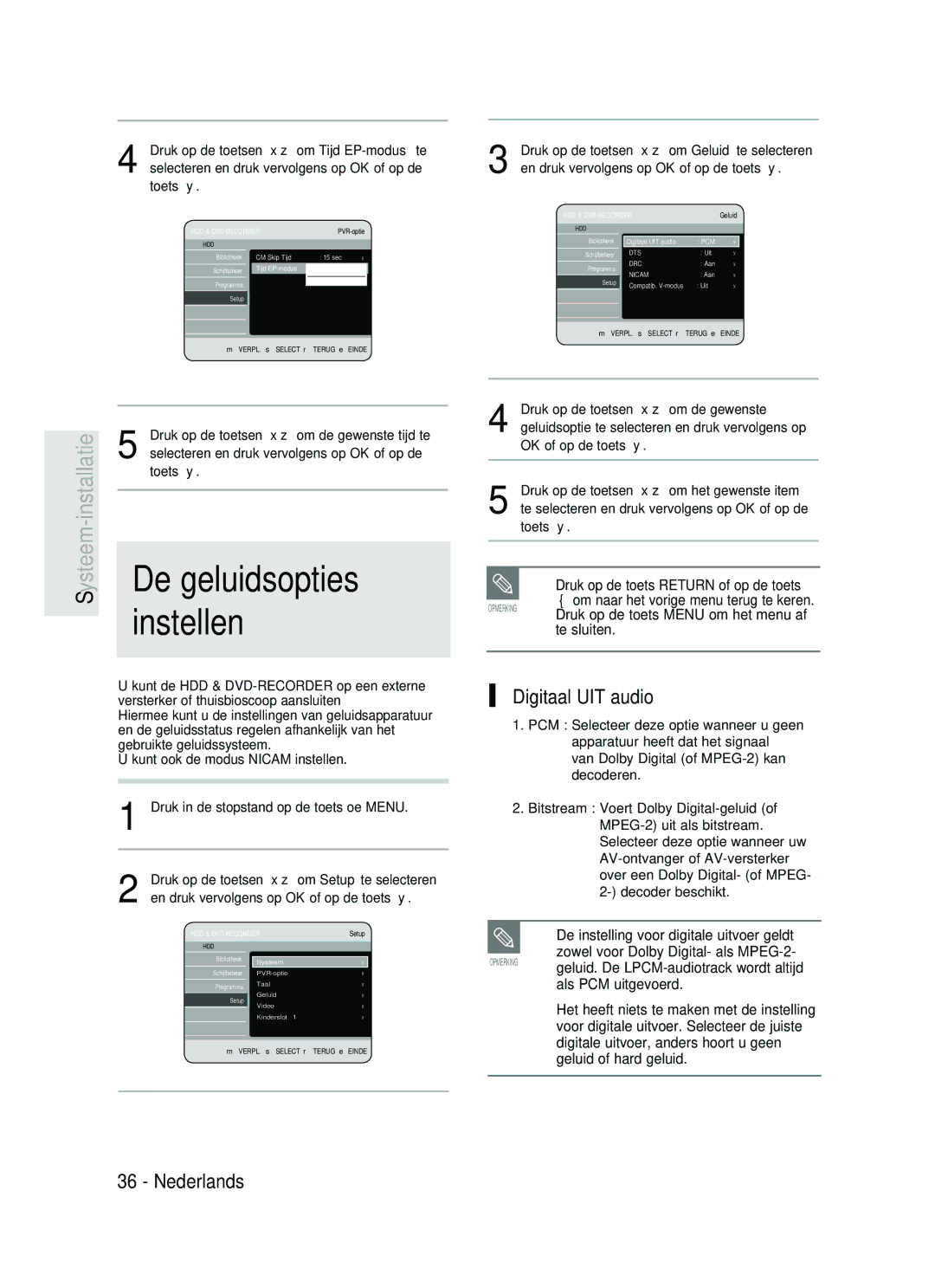 Samsung DVD-HR734A/XEG, DVD-HR730A/XEB manual De geluidsopties, Instellen, Digitaal UIT audio 