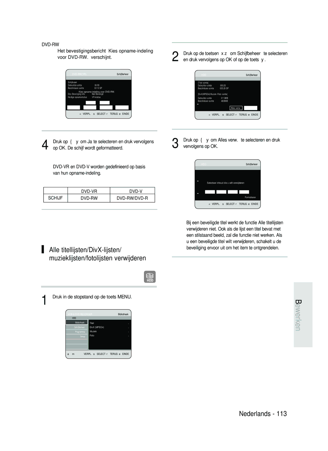 Samsung DVD-HR730A/XEB, DVD-HR734A/XEG manual Beschikbare ruimte 0210 SP, 035 29 SP Selecteer inhoud die u wilt verwijderen 