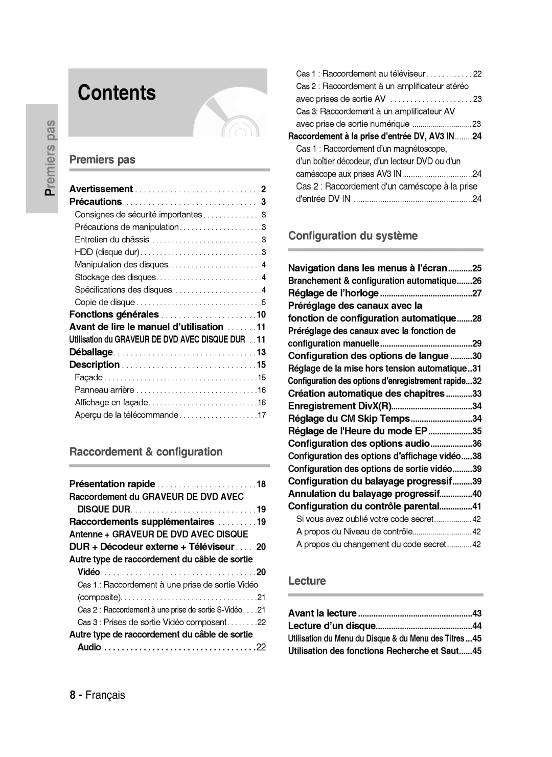 Samsung DVD-HR730A/XEB, DVD-HR734A/XEG manual Contents 