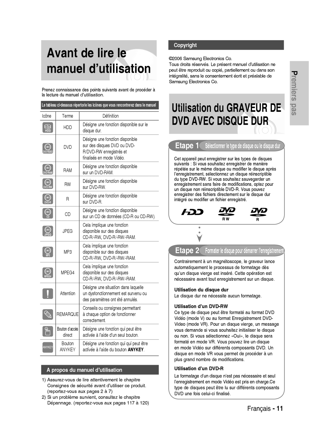 Samsung DVD-HR734A/XEG, DVD-HR730A/XEB Propos du manuel d’utilisation, Utilisation du disque dur, Utilisation d’un DVD-RW 