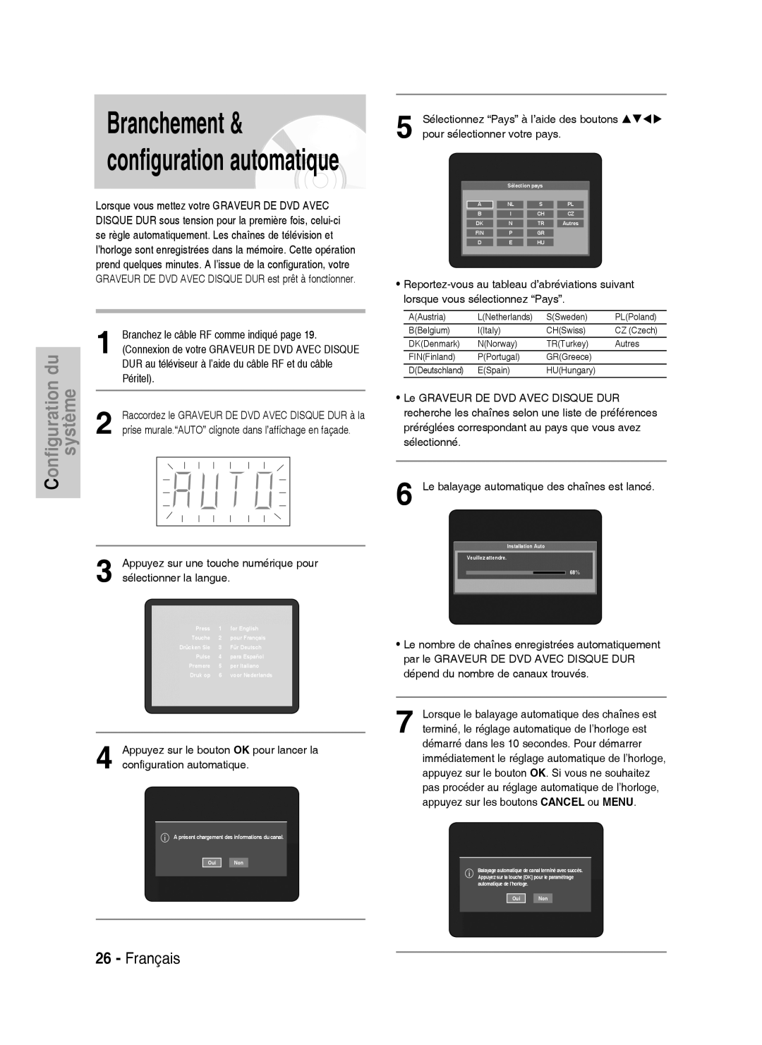 Samsung DVD-HR730A/XEB Branchez le câble RF comme indiqué, DUR au téléviseur à l’aide du câble RF et du câble, Péritel 