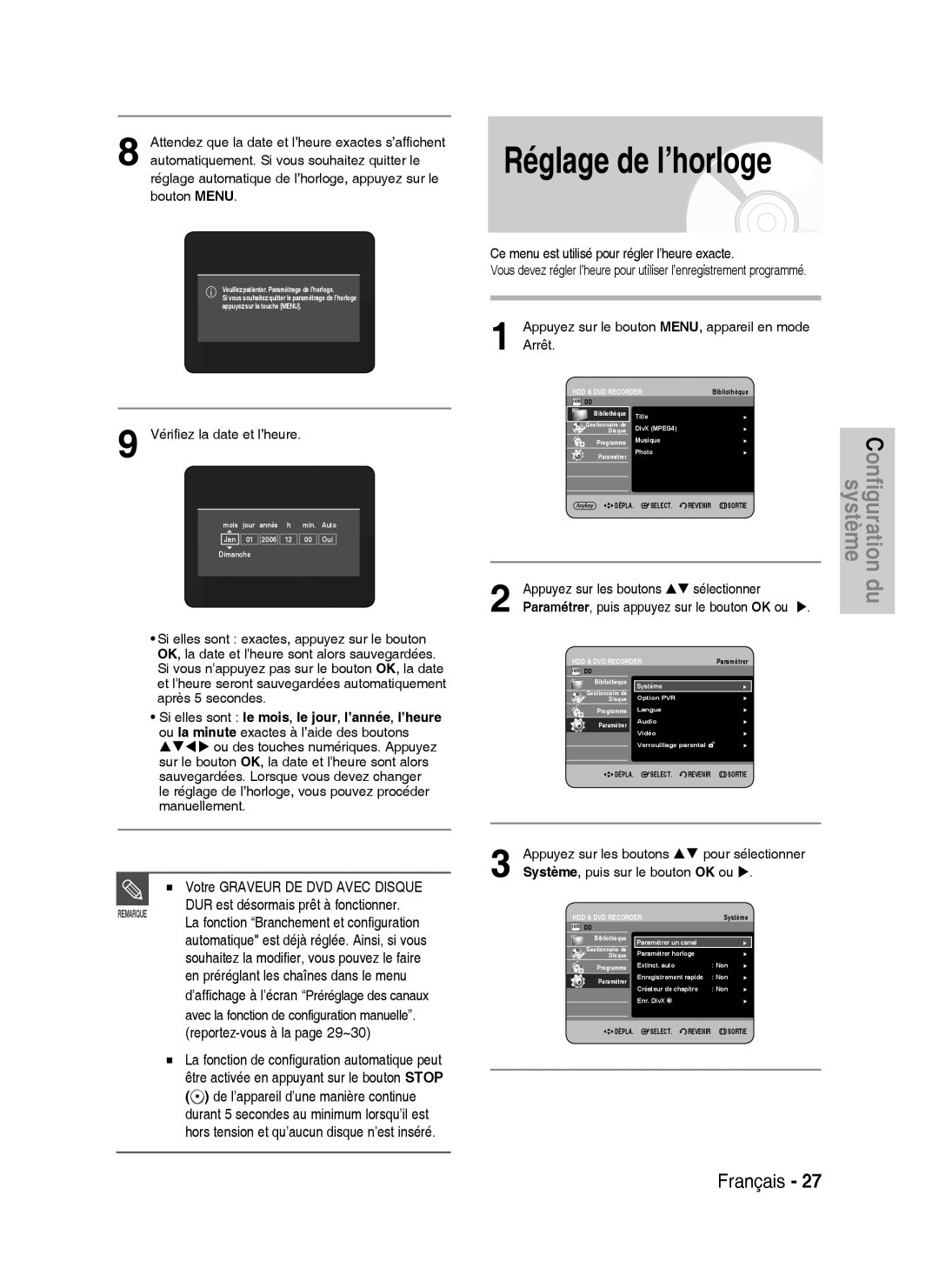 Samsung DVD-HR734A/XEG, DVD-HR730A/XEB manual Reportez-vous à la page 29~30, Appuyez sur les boutons Sélectionner 