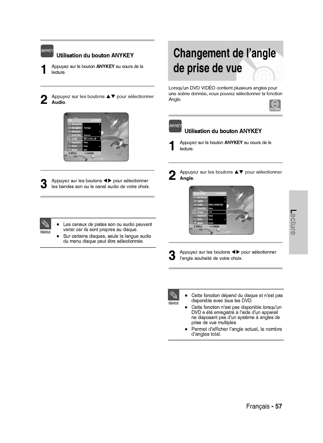 Samsung DVD-HR734A/XEG manual Permet d’afficher l’angle actuel, le nombre d’angles total, ’angle souhaité de votre choix 