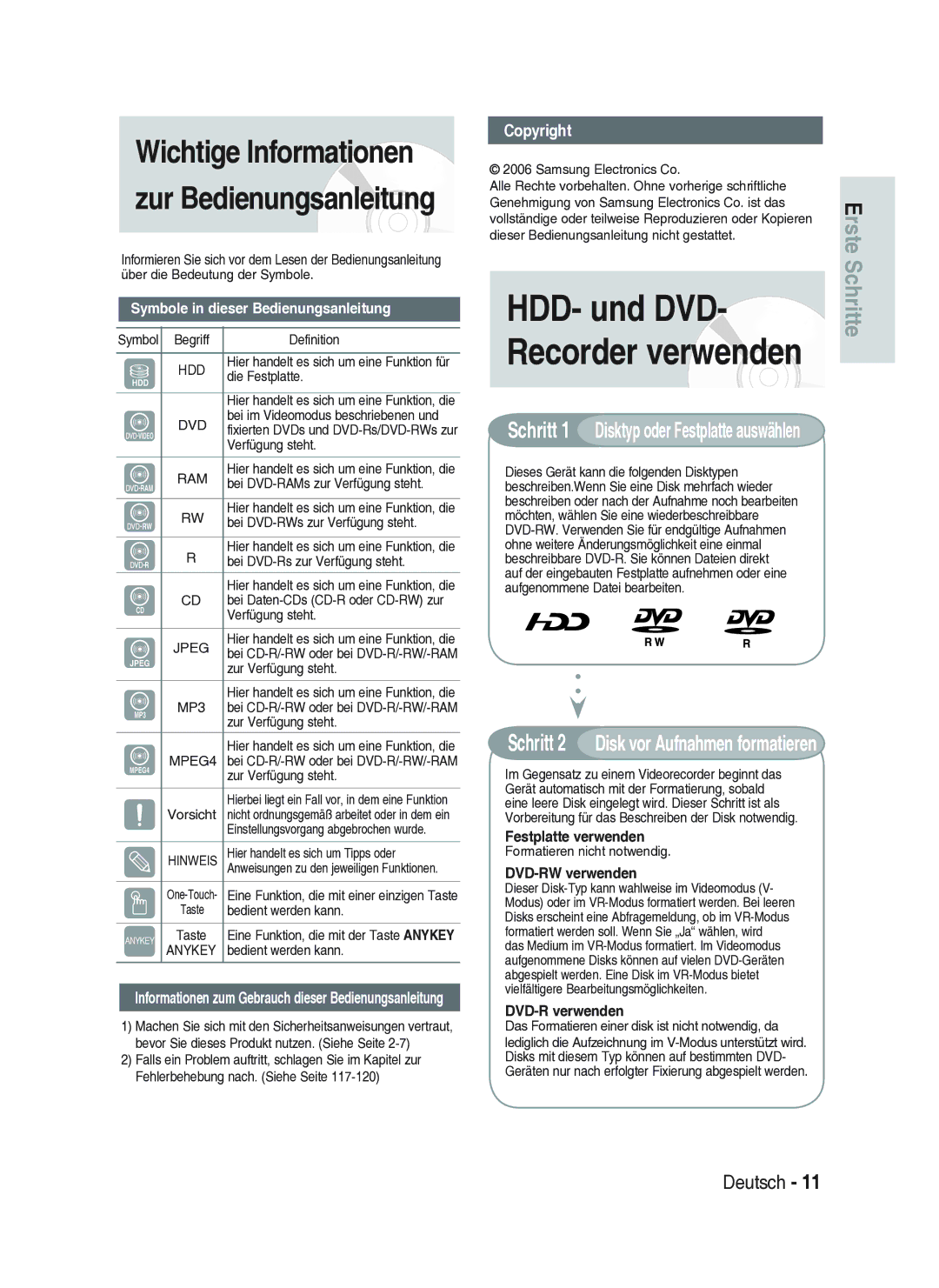 Samsung DVD-HR734A/XEG Symbol Begriff Definition, Die Festplatte, Bei im Videomodus beschriebenen und, Verfügung steht 