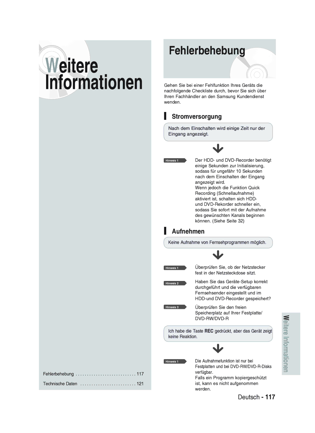 Samsung DVD-HR734A/XEG manual Stromversorgung, Aufnehmen 