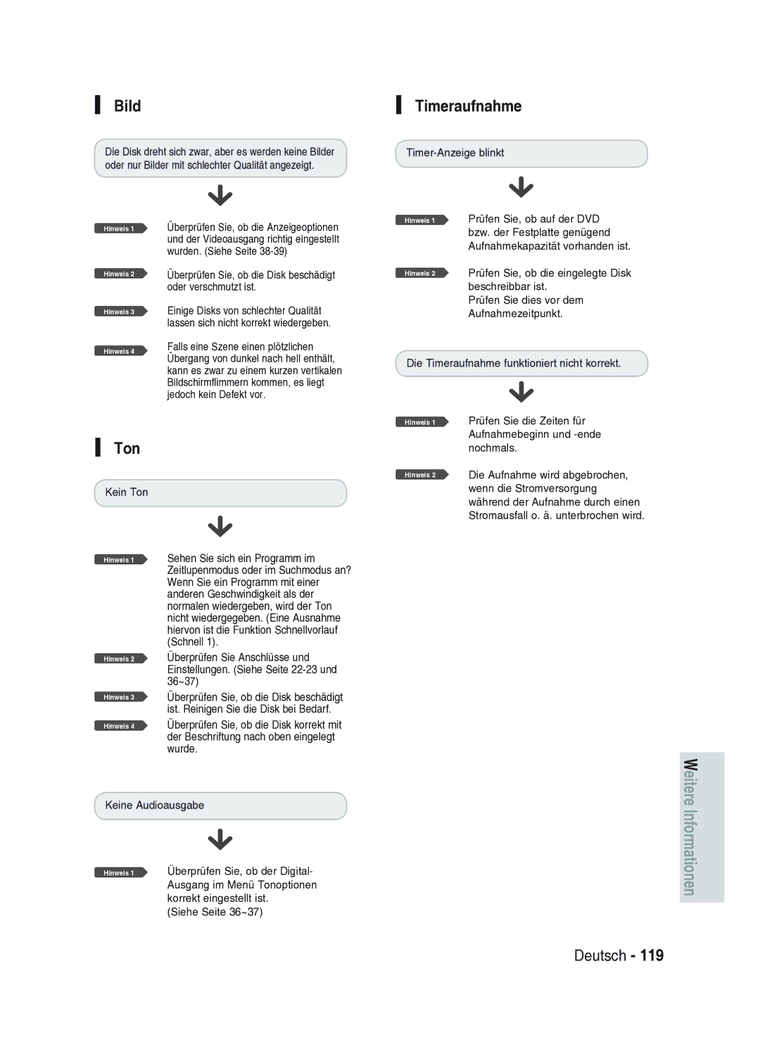 Samsung DVD-HR734A/XEG manual Bild, Timeraufnahme, Ton, Überprüfen Sie, ob der Digital 