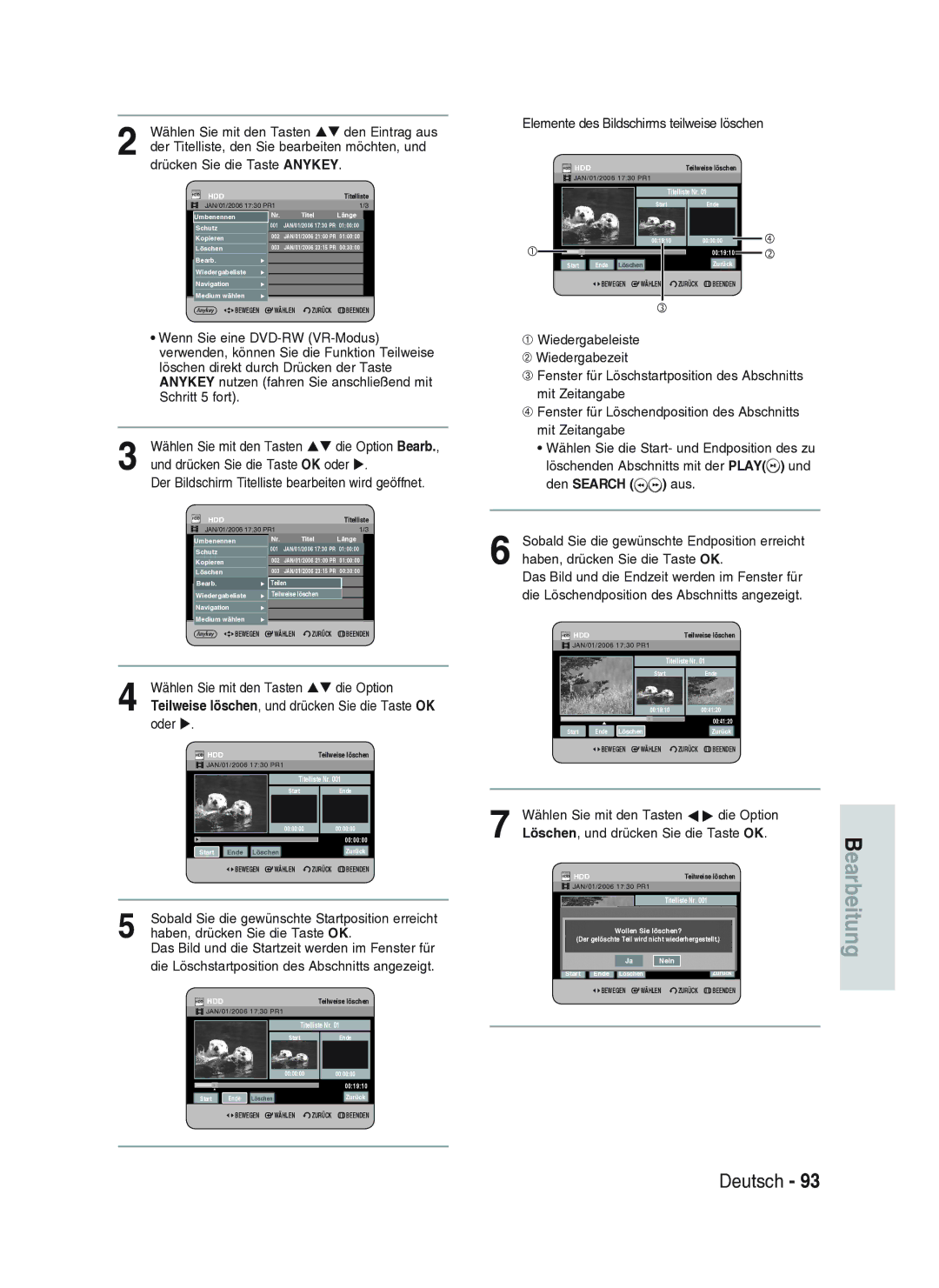 Samsung DVD-HR734A/XEG manual Haben, drücken Sie die Taste OK, Das Bild und die Endzeit werden im Fenster für 